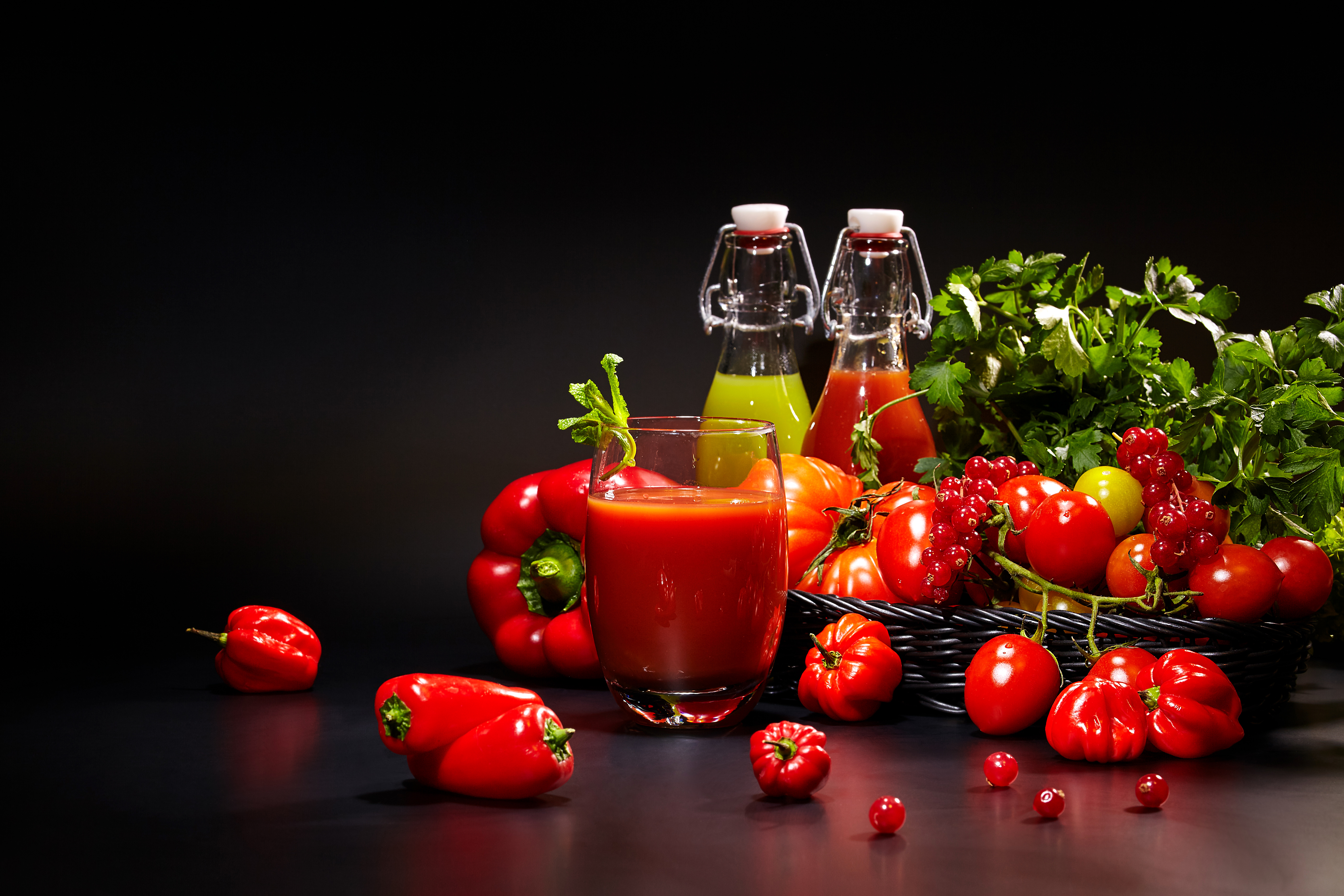 Glass Juice Pepper Still Life Tomato Wallpaper:5616x3744
