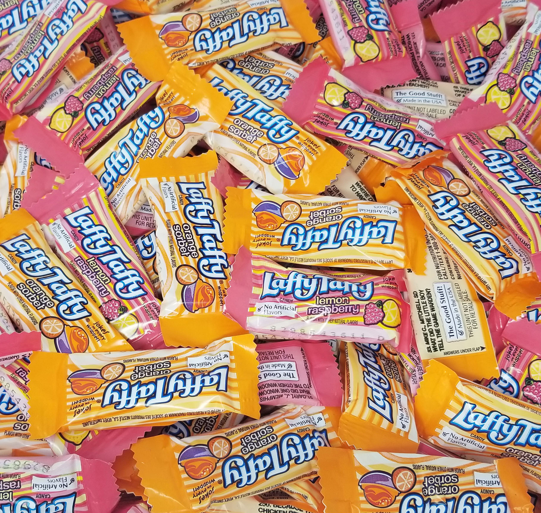 Laffy Taffy Orange Sorbet and Lemon Raspberry Flavored Fun Size Candy Bar, Tropical Taffy Mix, No Artificial Flavors, Bulk 2 Pounds Bag