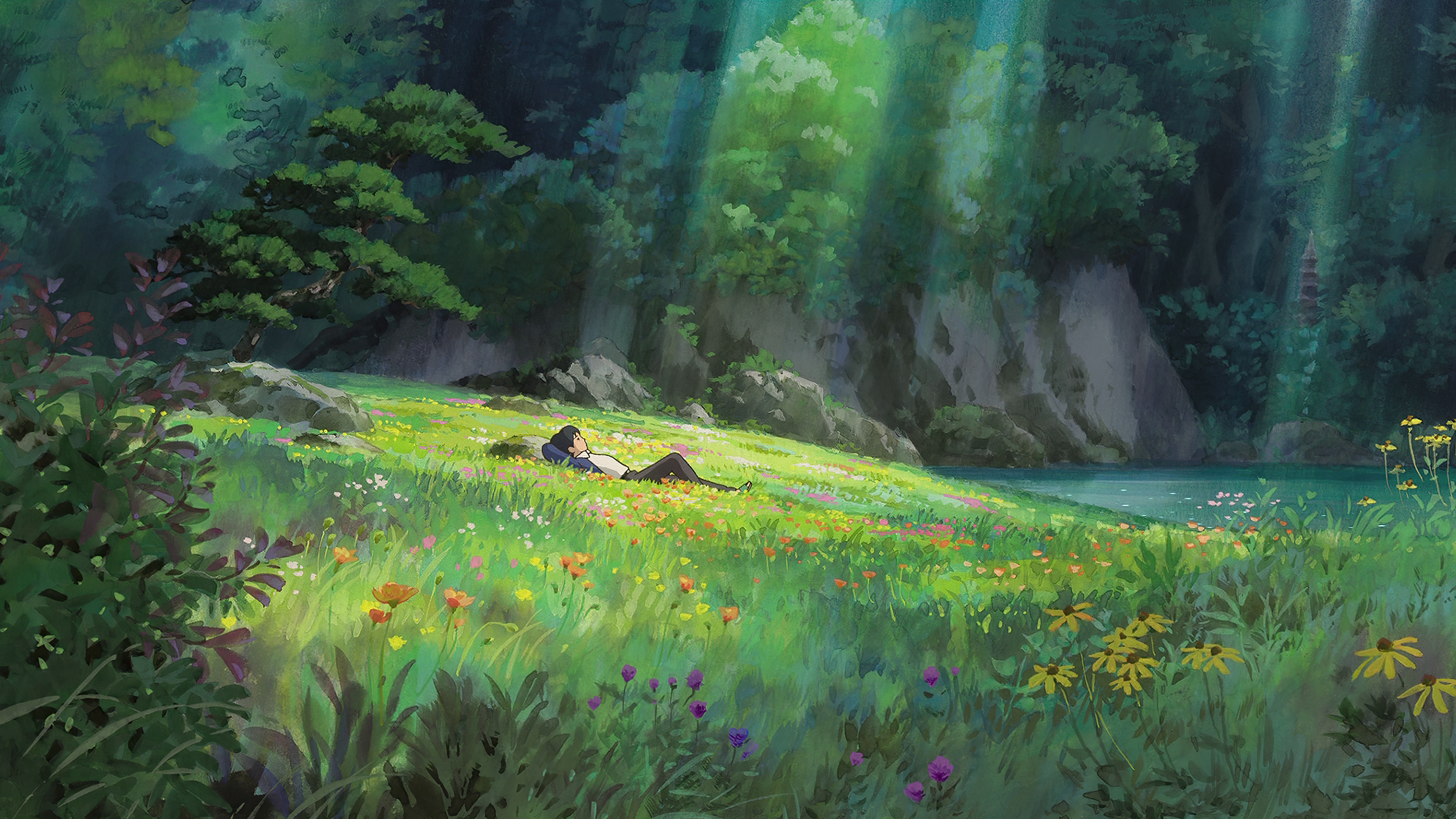 Wallpaper, anime, natural light, landscape, forest, Studio Ghibli, Karigurashi no Arrietty 3840x2160