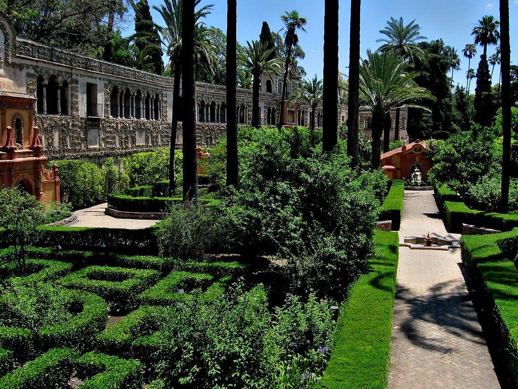 Alcazar of Seville has the planting of palm, cypress, myrtle, mulberries, magnolia, orange and lemon trees. Alcazar seville, Seville spain, Sevilla