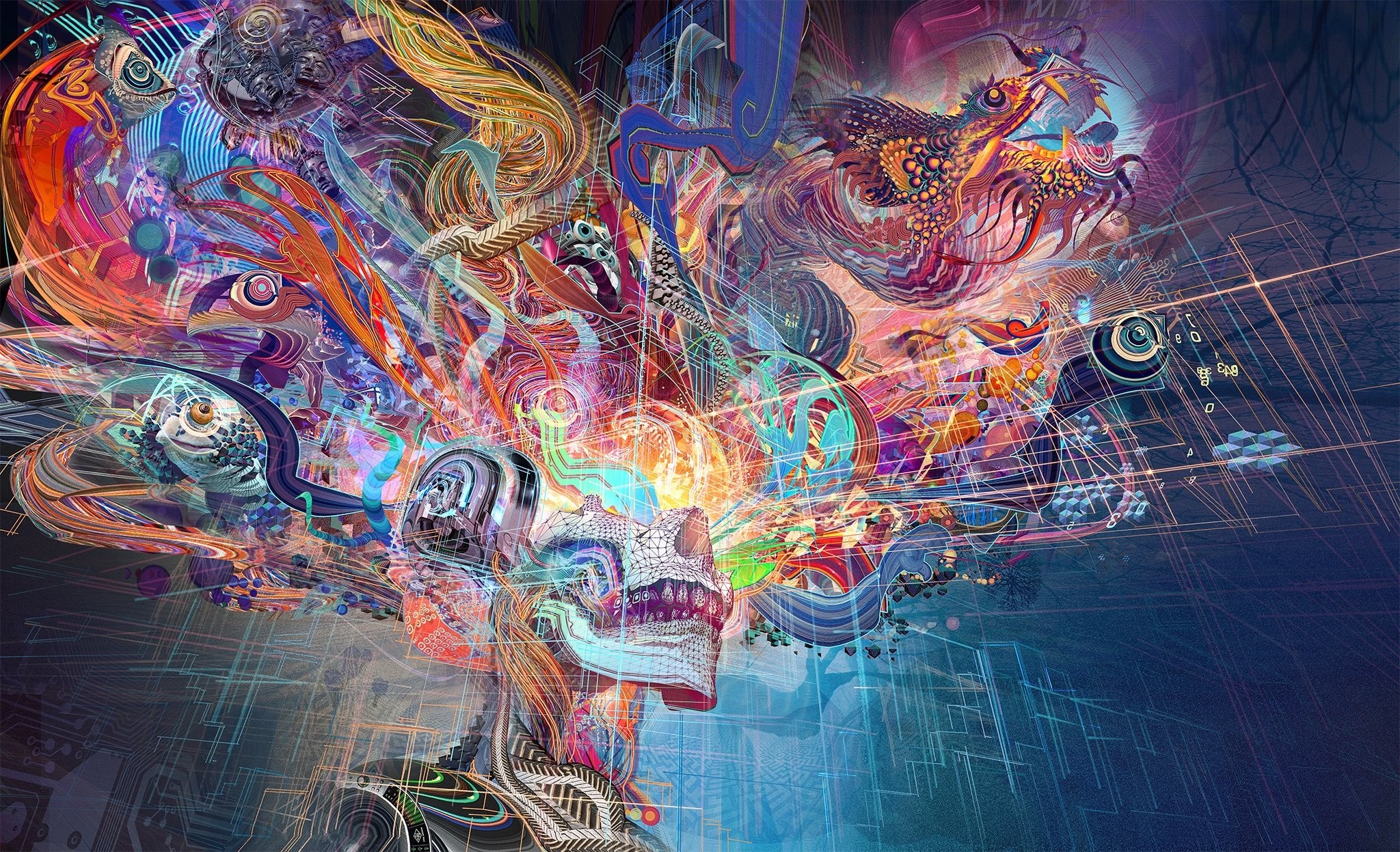 Wallpaper, painting, abstract, space, artwork, graphic design, world, ART, graphics, computer wallpaper, modern art, fractal art, psychedelic art, Brains, 2048x1247 px, visual arts 2048x1247