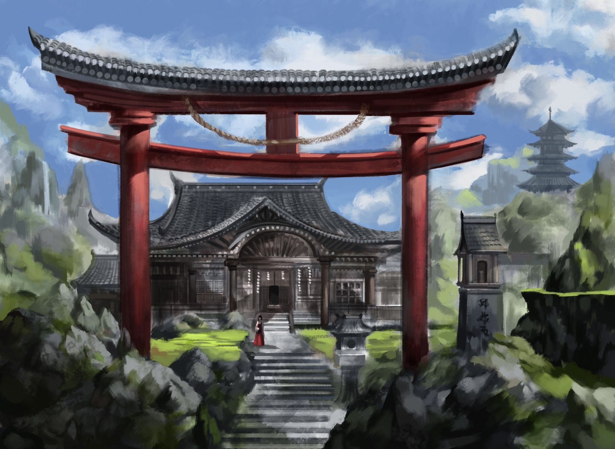 Anime Shinto Temple Wallpaper