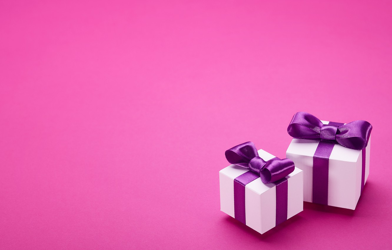 Wallpaper gift, tape, bow, box, pink, present, gift, bow, puple, satin image for desktop, section праздники