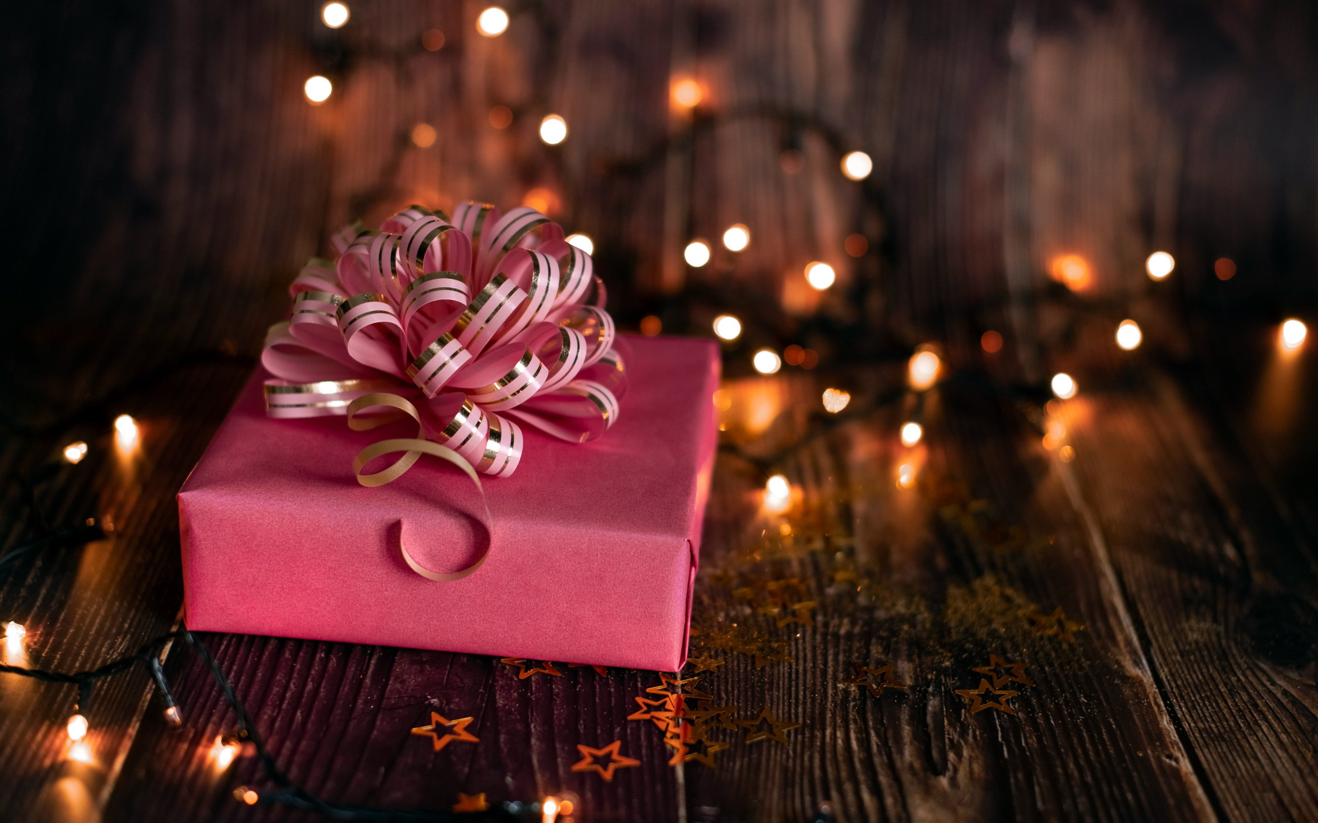 Wallpaper, presents, Christmas ornaments, lights 2560x1600