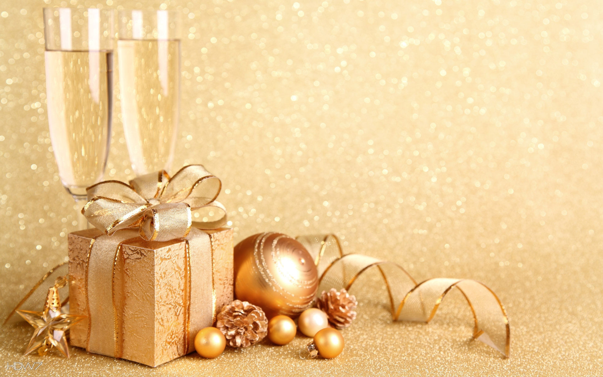 Christmas Presents And Glasses Of Wine Wallpaper New Year Background