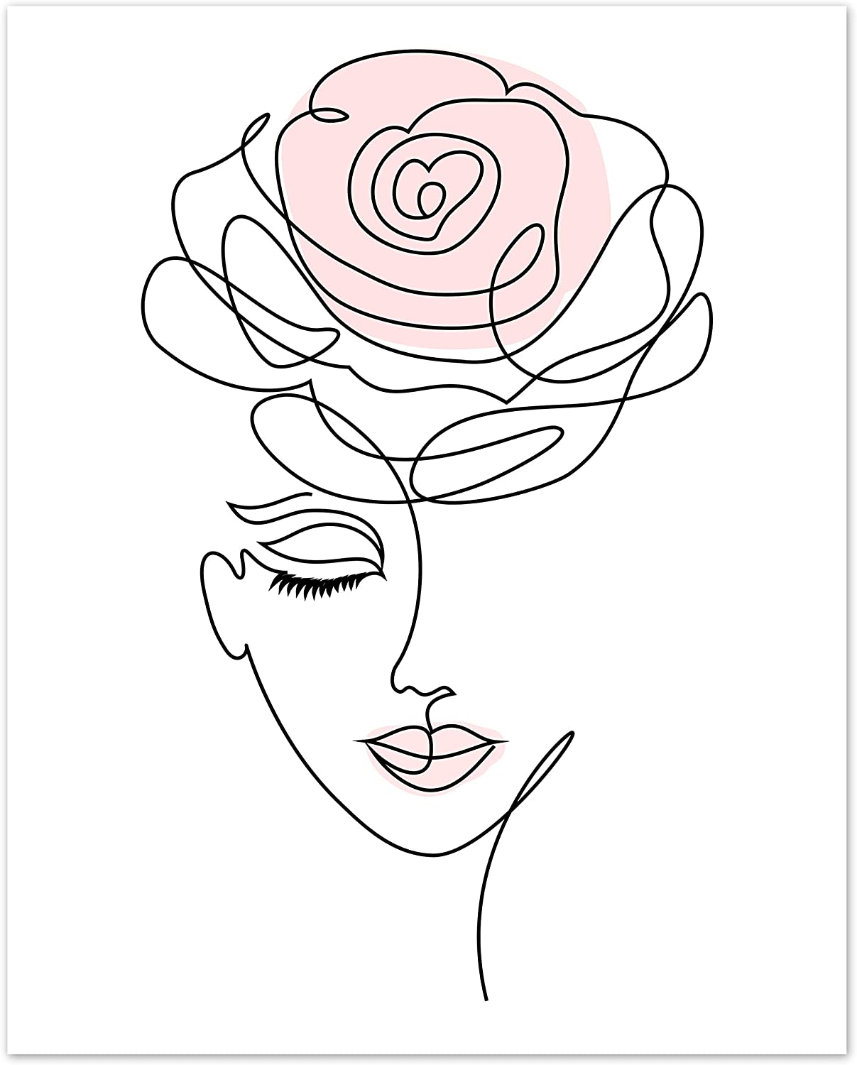 Boho Minimalist Black and White Face Flower Line Art Blush Pink Abstract Farmhouse Botanical Wall Art Posters Home Living Room Decor Simple Aesthetic Women Picture Prints Decorations Kitchen Bedroom: Posters
