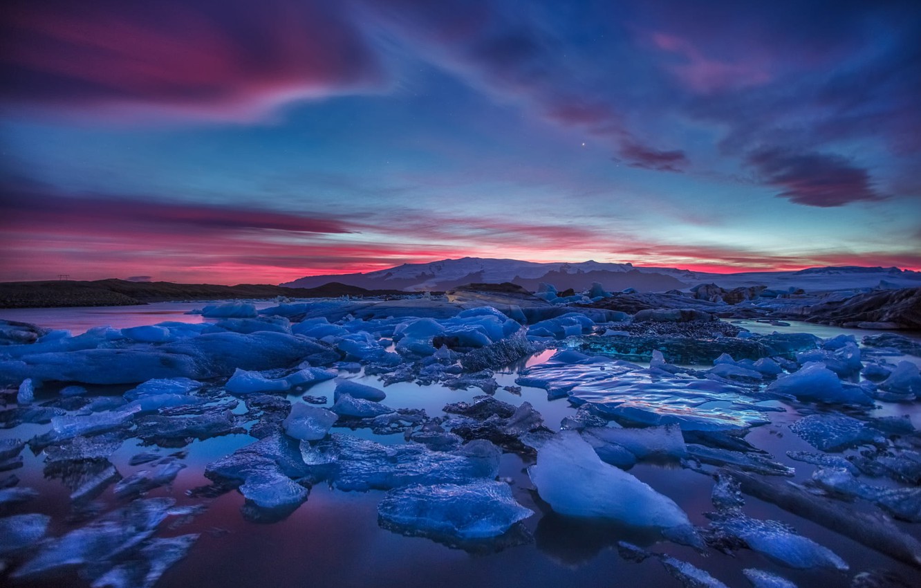 Wallpaper Landscape, Water, Sunset, Ice, Cold image for desktop, section пейзажи