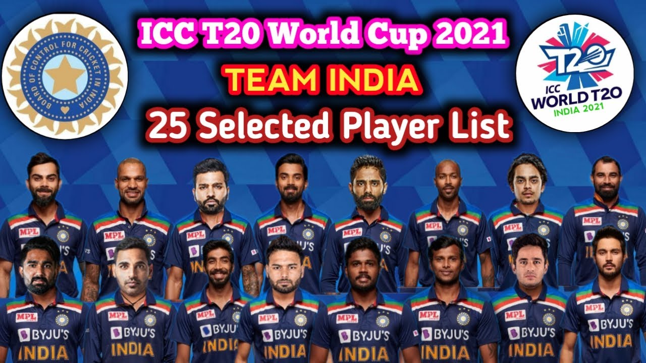 ICC T20 World Cup 2021. India Team 25 Selected Players List. India T20 world cup squad