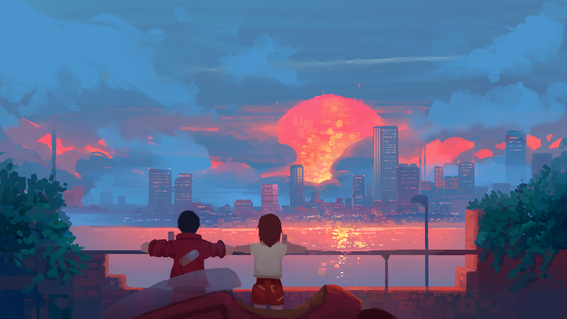 Anime Couple Sunset Wallpaper