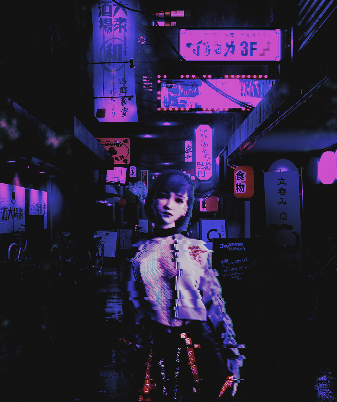 Wallpaper, Retrowave, women, artwork, Japan, vertical, neon 1102x1314