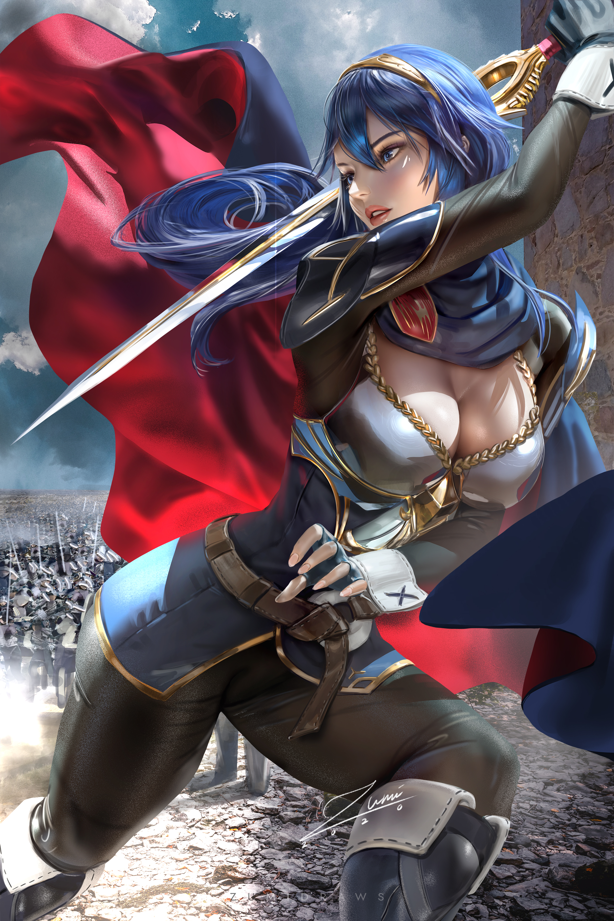 Wallpaper, illustration, artwork, digital art, fan art, drawing, fantasy art, fantasy girl, women, zumi, zumidraws, vertical, portrait display, Lucina, Fire Emblem, video games, video game girls, Video Game Art, video game