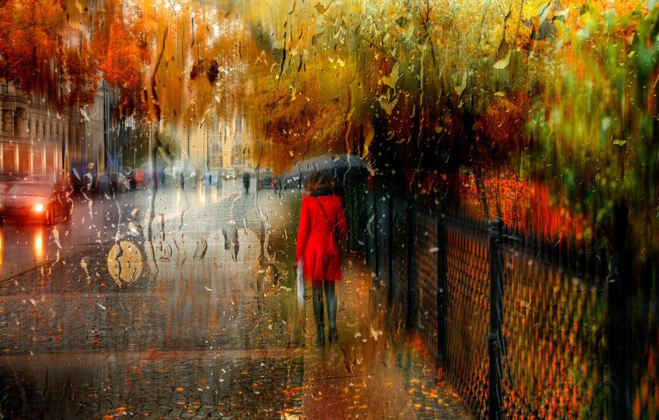 Wallpaper autumn, girl, the city, rain, Saint Petersburg, Russia image for desktop, section город