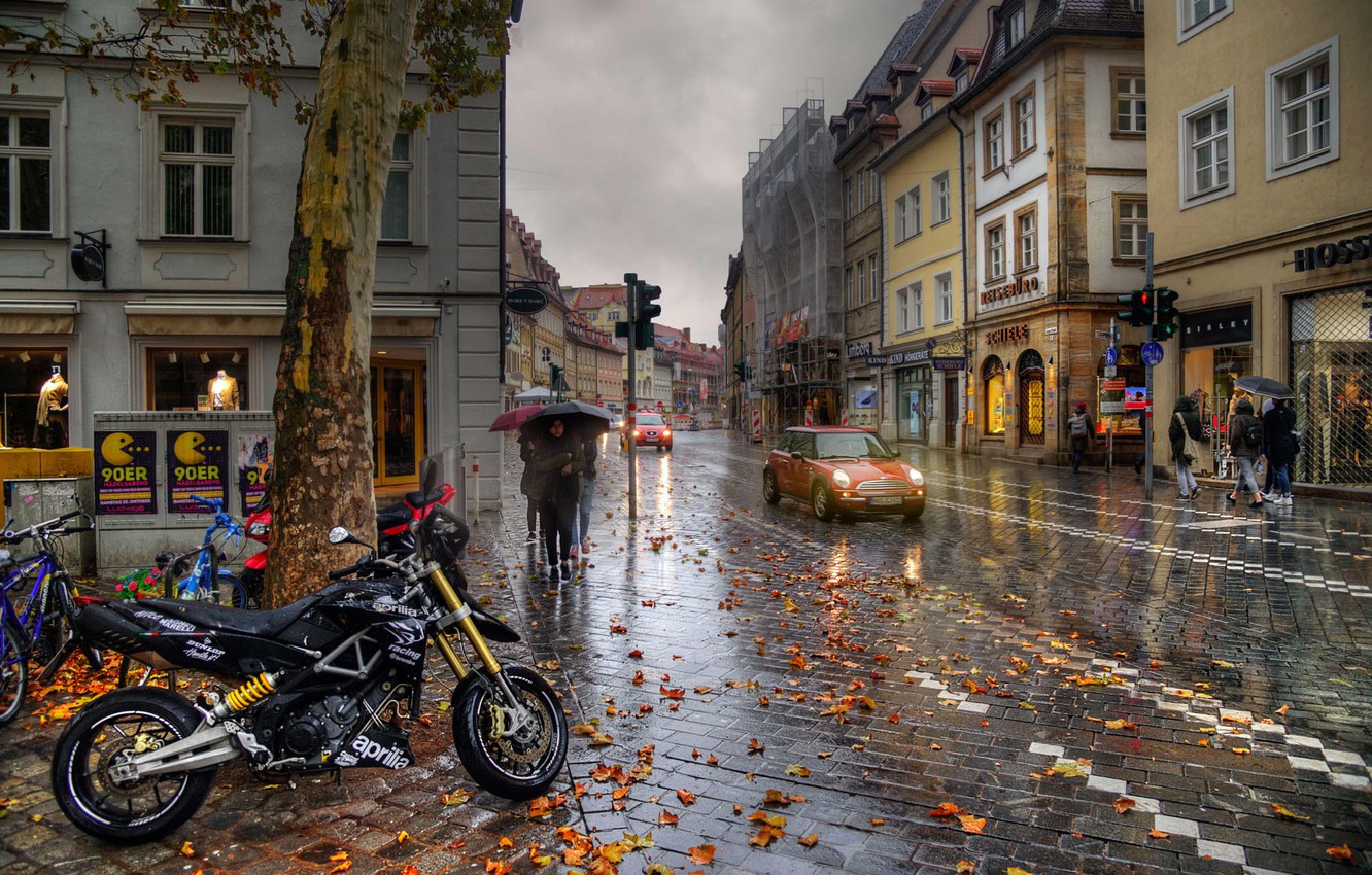 Wallpaper autumn, the city, rain, street, building, Ed Gordeev image for desktop, section город