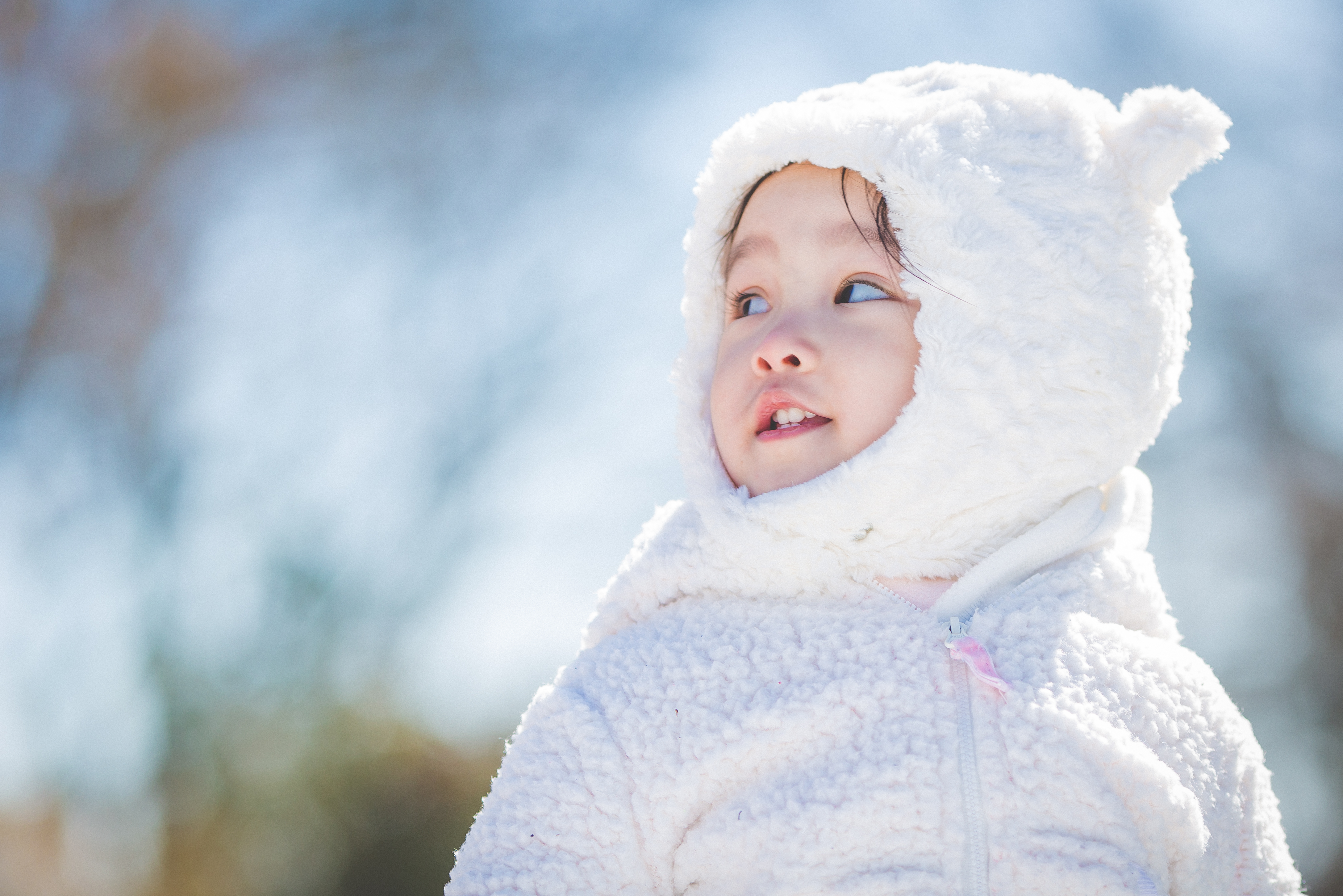 Wallpaper, white, Asian, snow, winter, blue, Canon, baby, bokeh, spring, Person, skin, child, cute, season, smile, 135mm, f portrait photography, toddler, infant, cub 4351x2901
