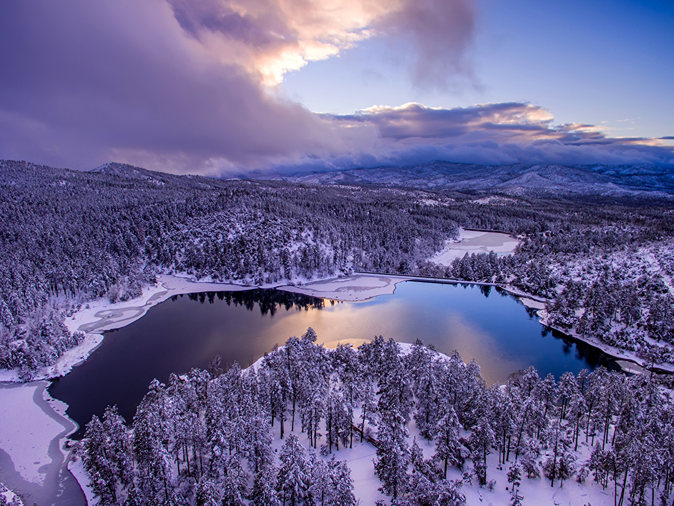 Photos USA Goldwater Lake Prescott Arizona Winter Nature Sky Snow