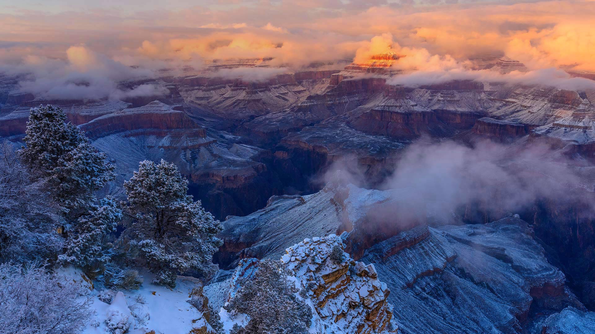Wallpaper, Arizona, nature, landscape, USA, winter, rock, snow 1920x1080