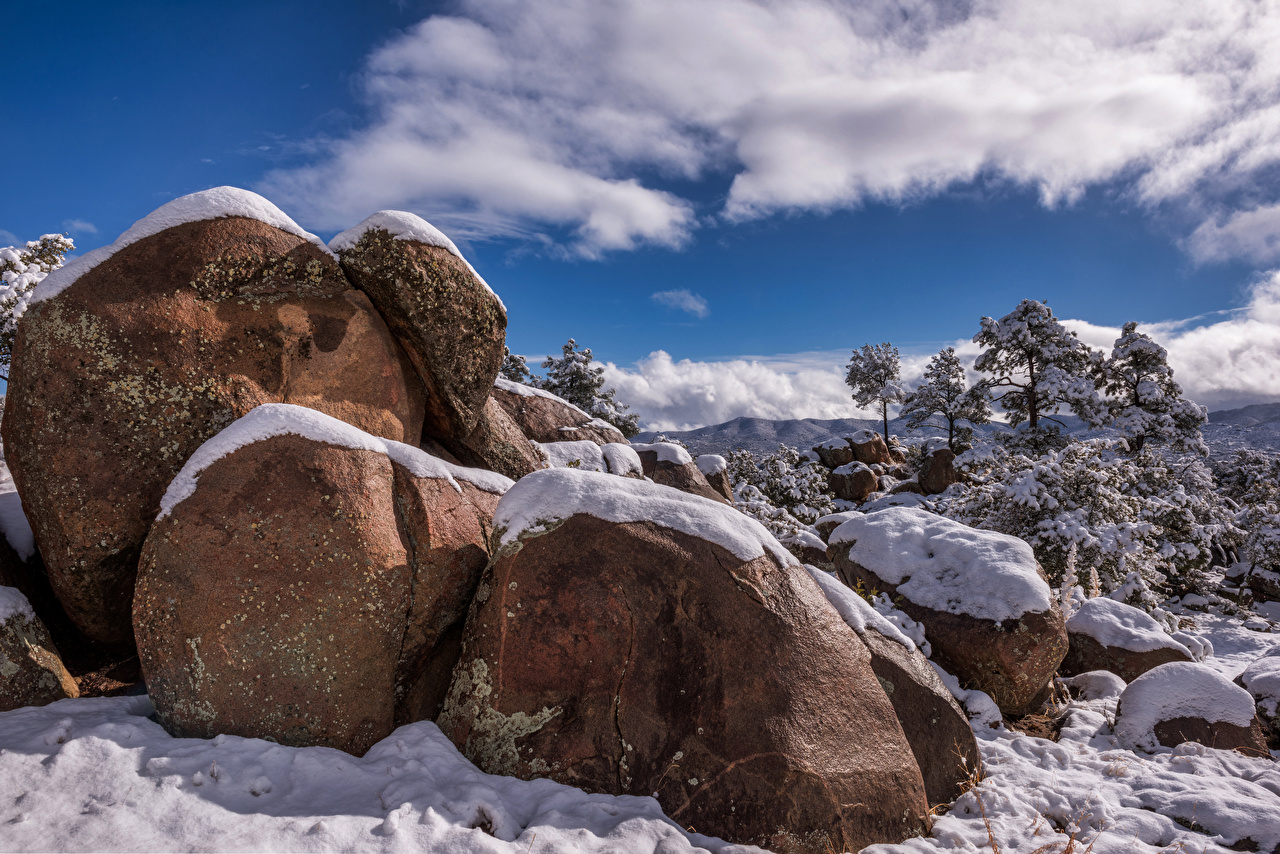Picture USA Prescott, Arizona Winter Nature Snow stone Clouds