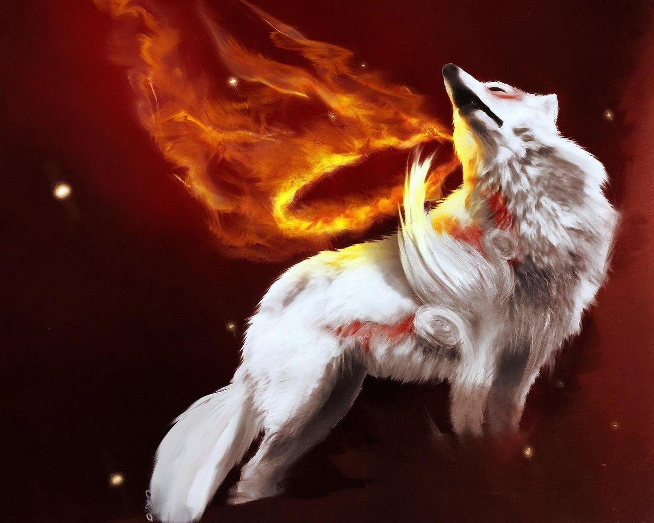 Wallpaper Abstraction, Fire, Wolf, Gray, Light Cool Background
