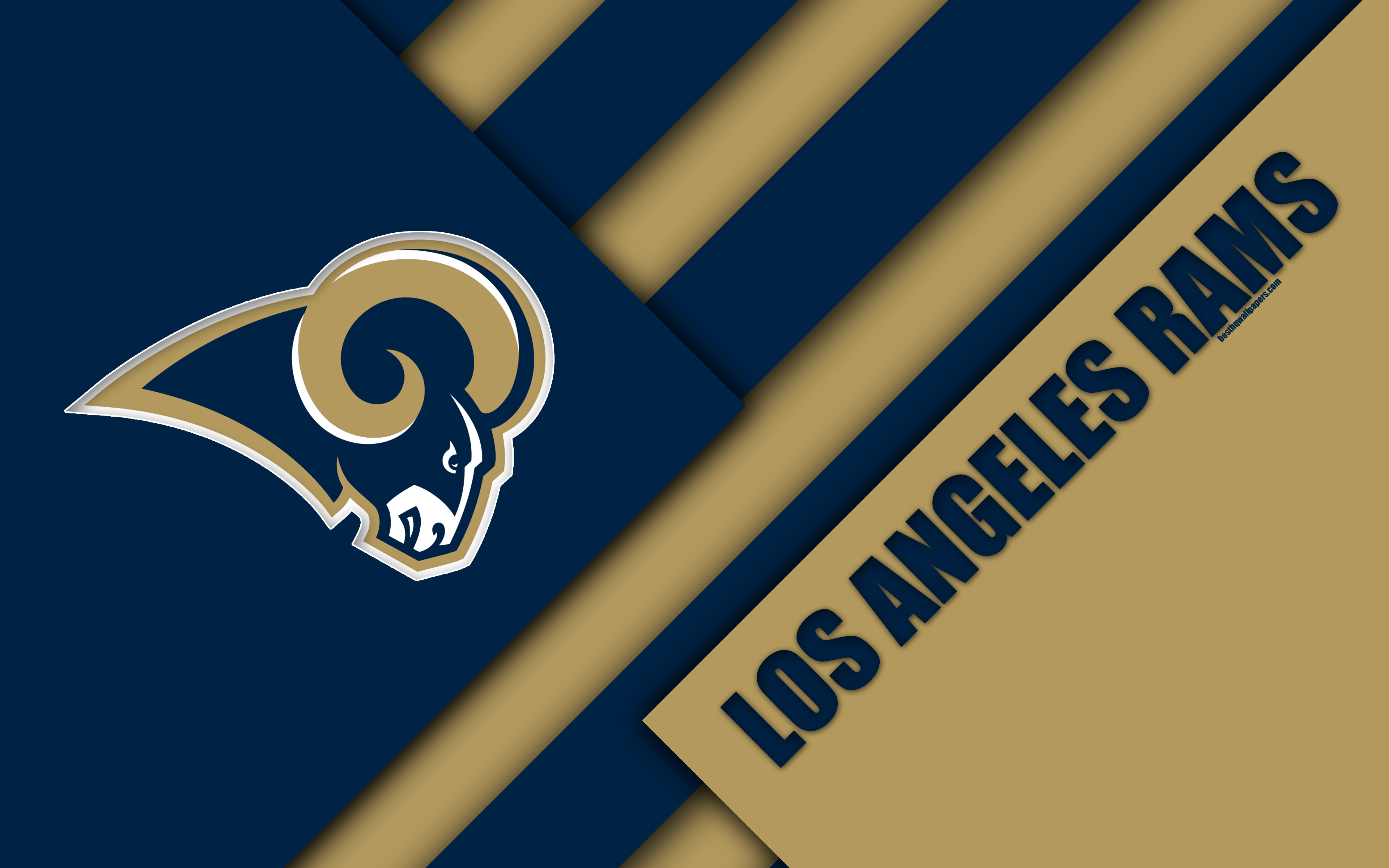 Download wallpaper Los Angeles Rams, 4k, National Football Conference, logo, NFL, blue gold abstraction, material design, American football, Los Angeles, California, USA, National Football League, NFC West for desktop with resolution 3840x2400