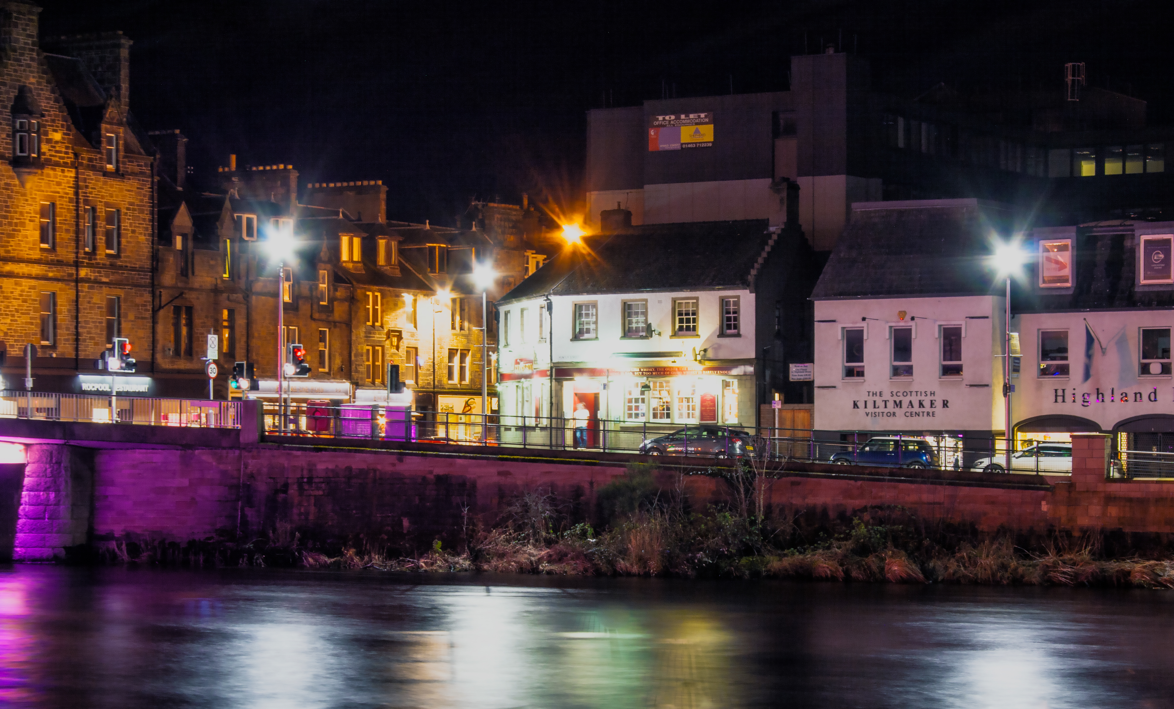 Wallpaper, inverness, Scotland, Canon, night, dark, lights, river, water 3792x2292