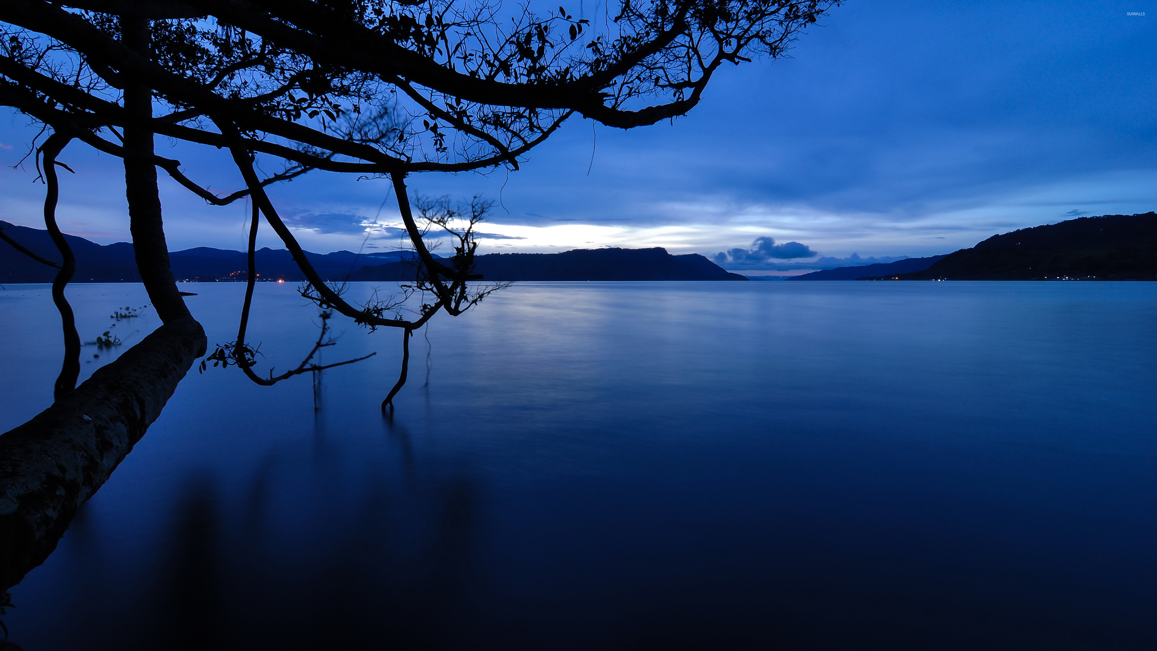 Dark blue dusk over the lake wallpaper wallpaper