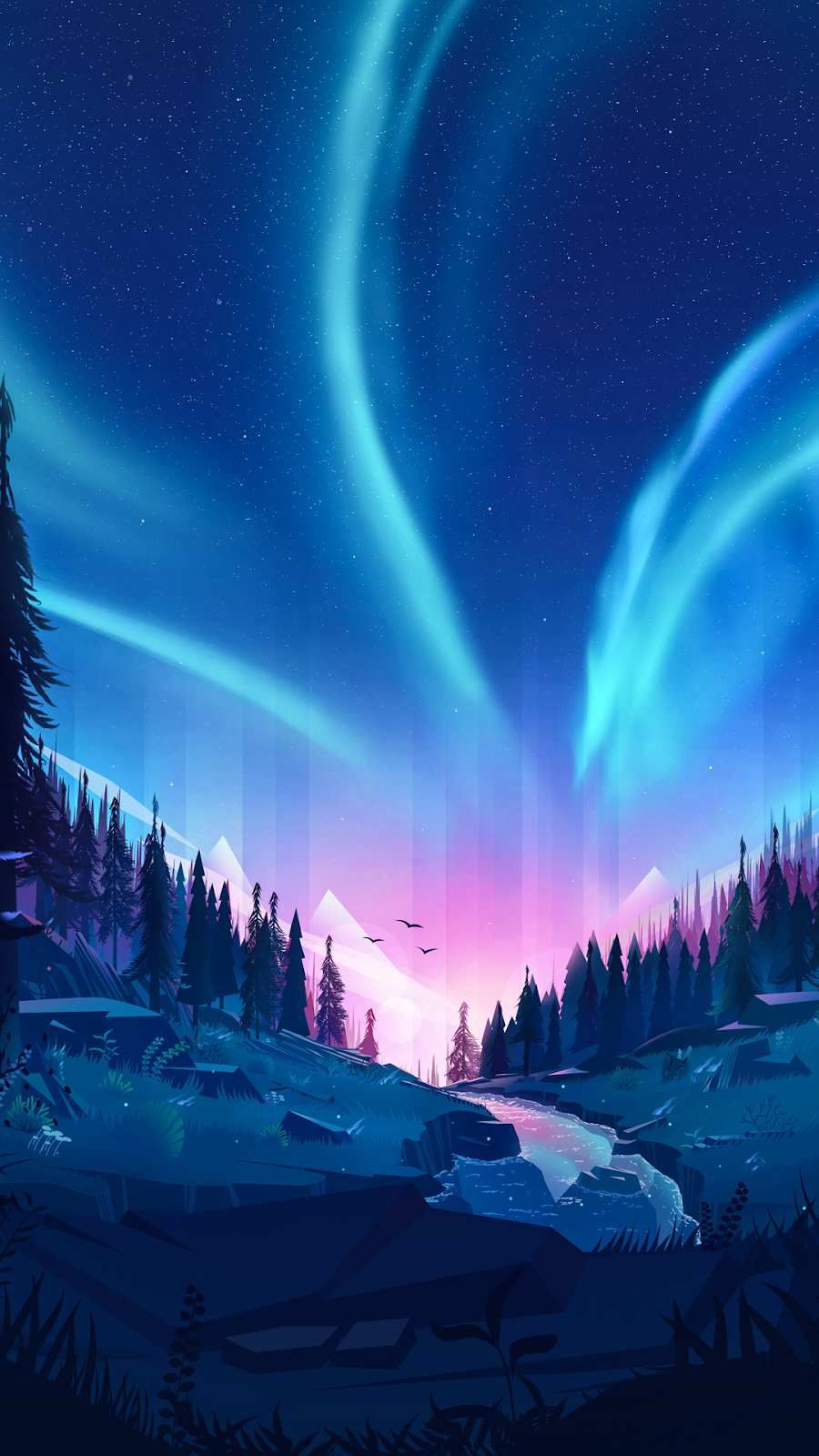 Wallpaper northern lights sky winter mountains 4k Nature 17395