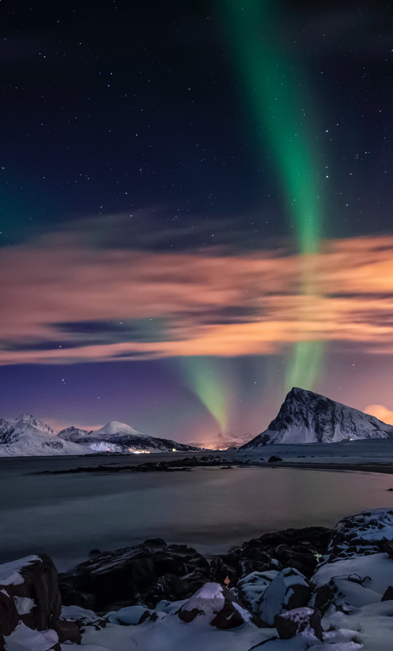 Download Northern Lights, Aurora, lake, sky, nature wallpaper, 1280x iPhone 6 Plus