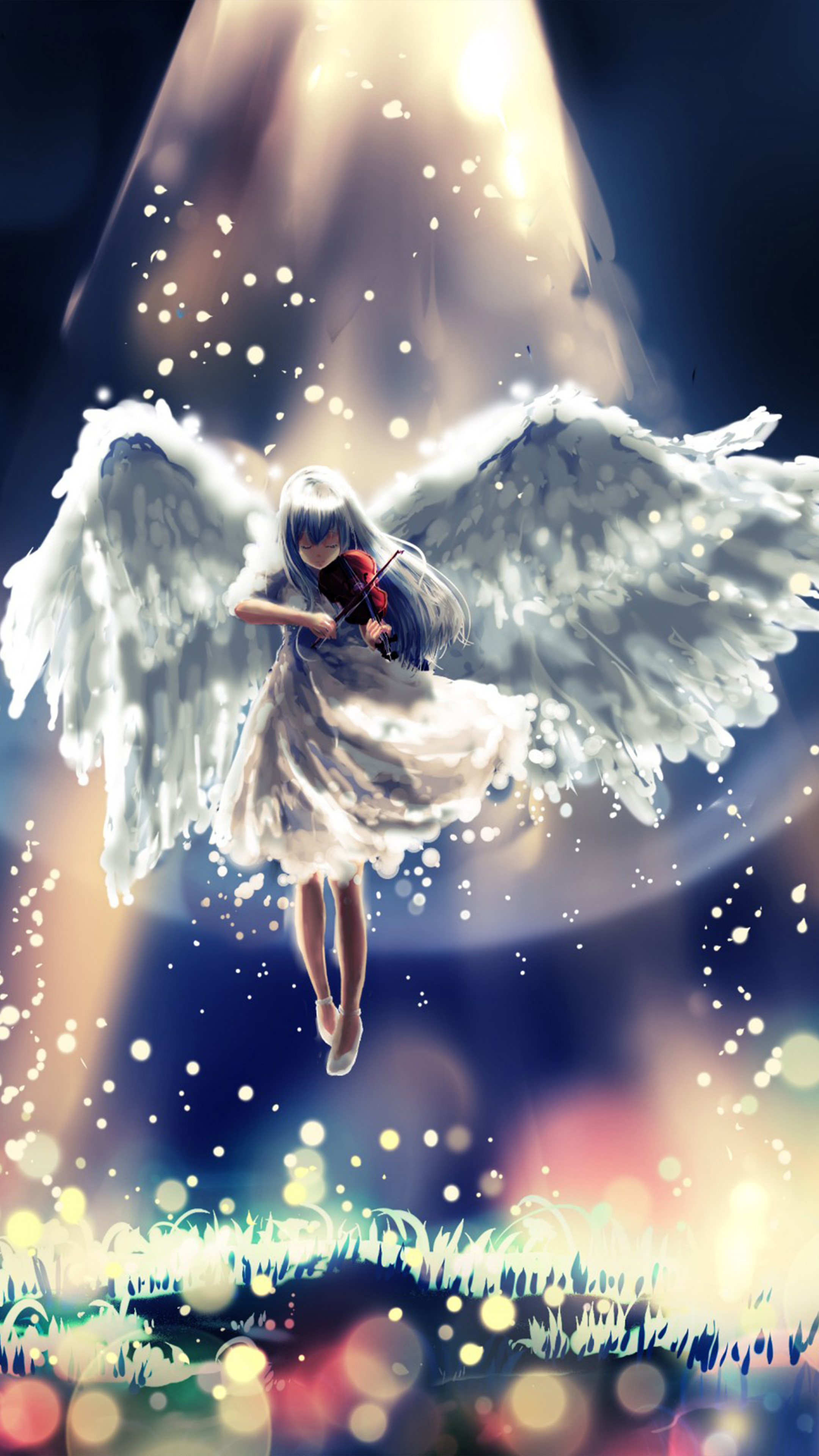 Anime Girl Angel Guitar Heaven 4K Ultra HD Mobile Wallpaper