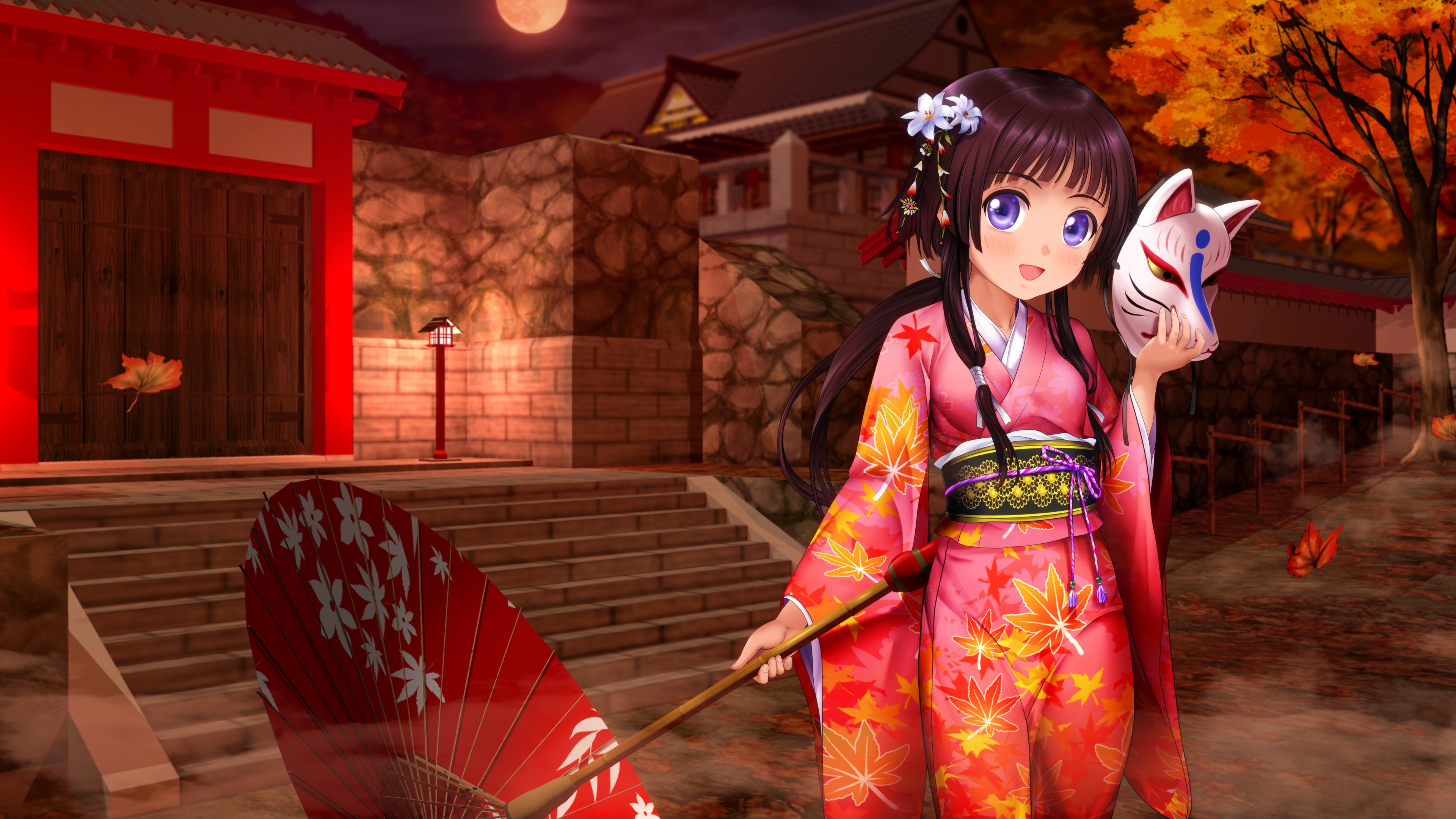 Anime Girl Kimono Umbrella Wallpaper in jpg format for free download