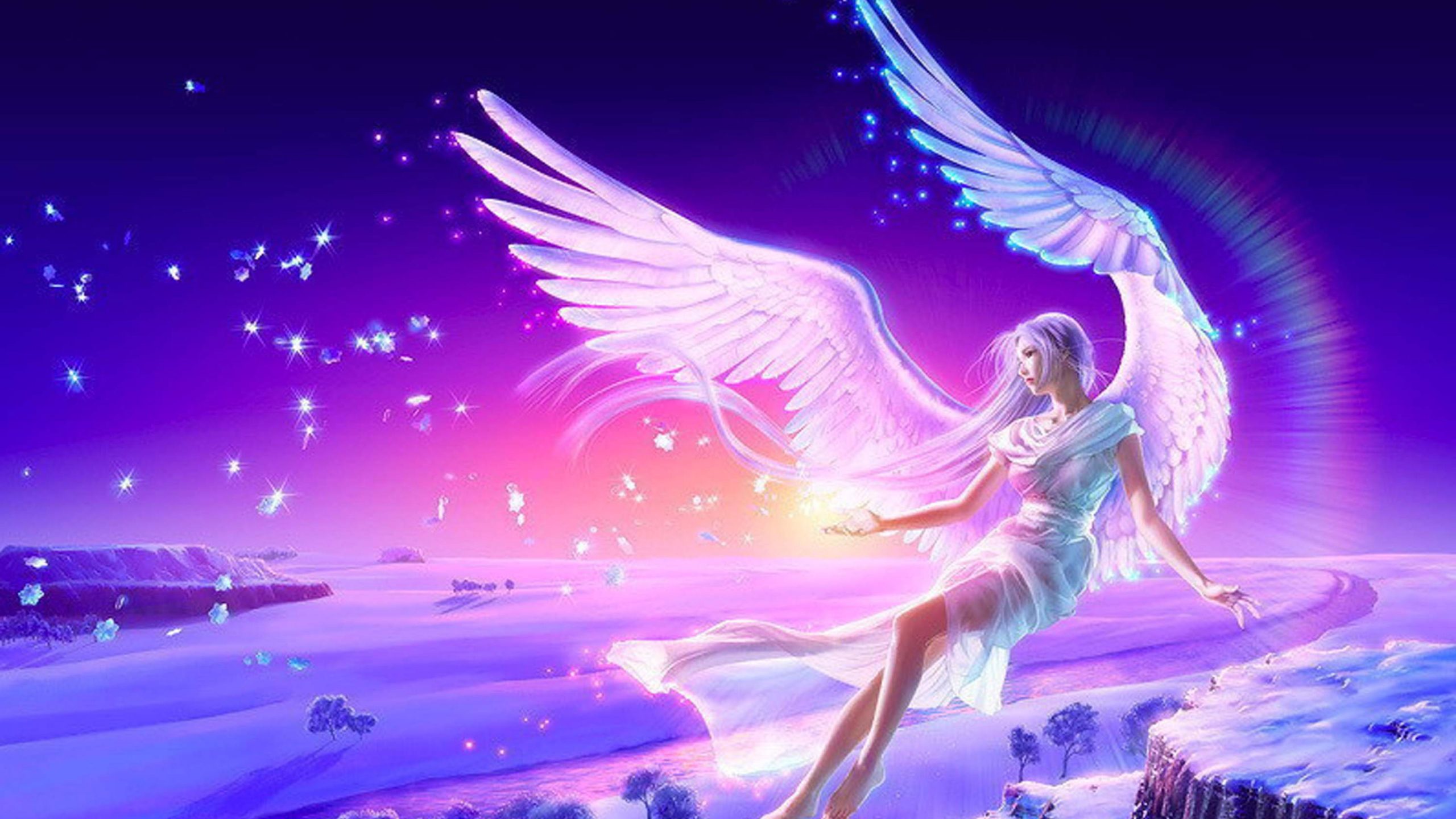 Girl Anime Blue Pink Wings 4K Wallpaper
