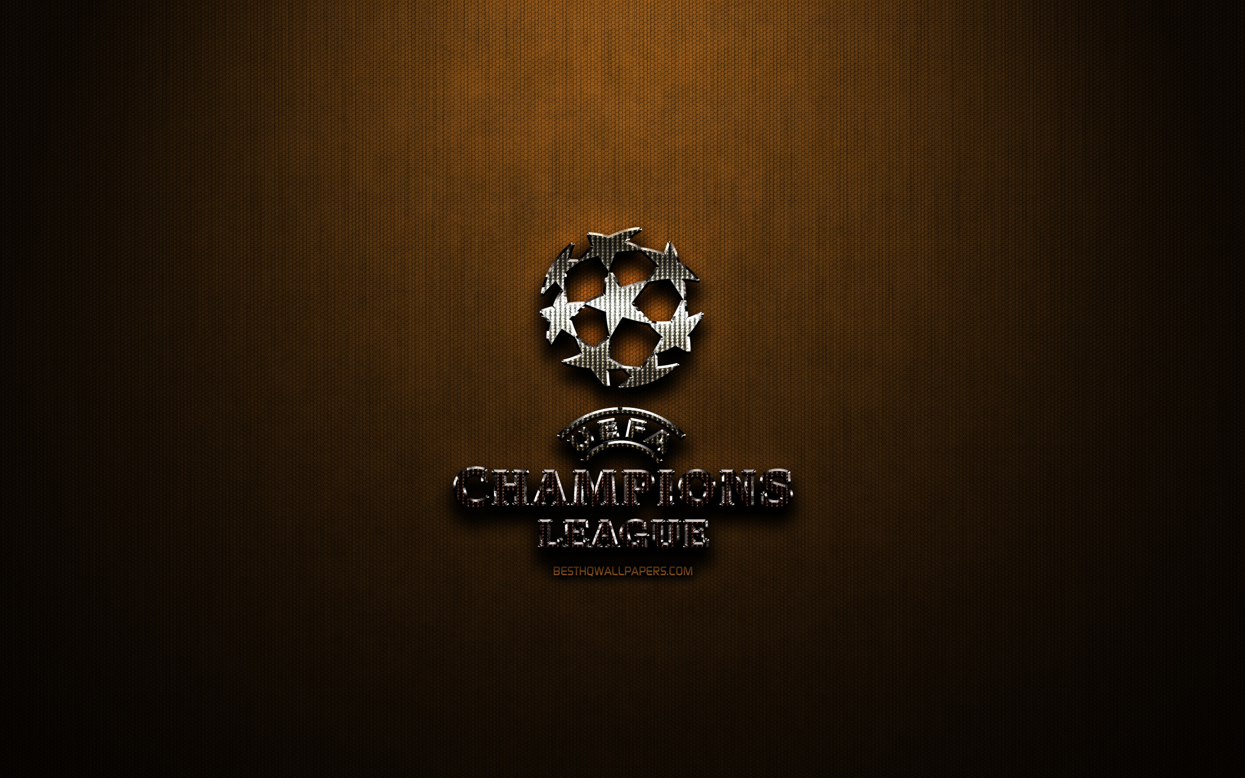 Download wallpaper UEFA Champions League glitter logo, football leagues, creative, bronze metal background, UEFA Champions League logo, brands, UEFA Champions League for desktop with resolution 2560x1600. High Quality HD picture wallpaper