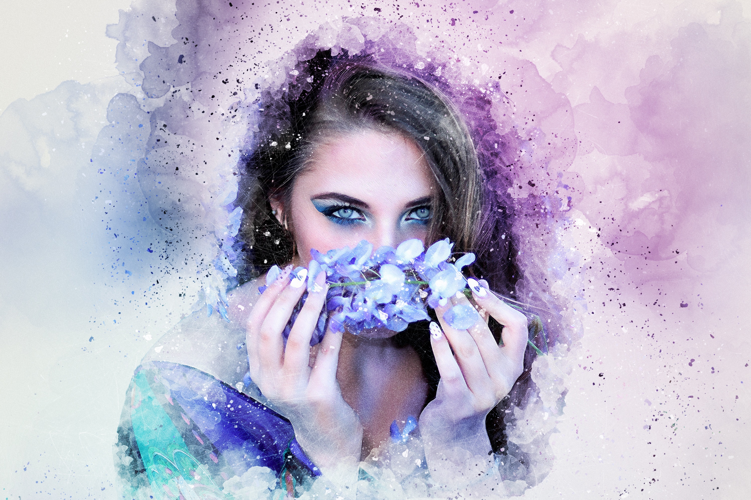 Beautiful Woman with Flower Watercolor Art