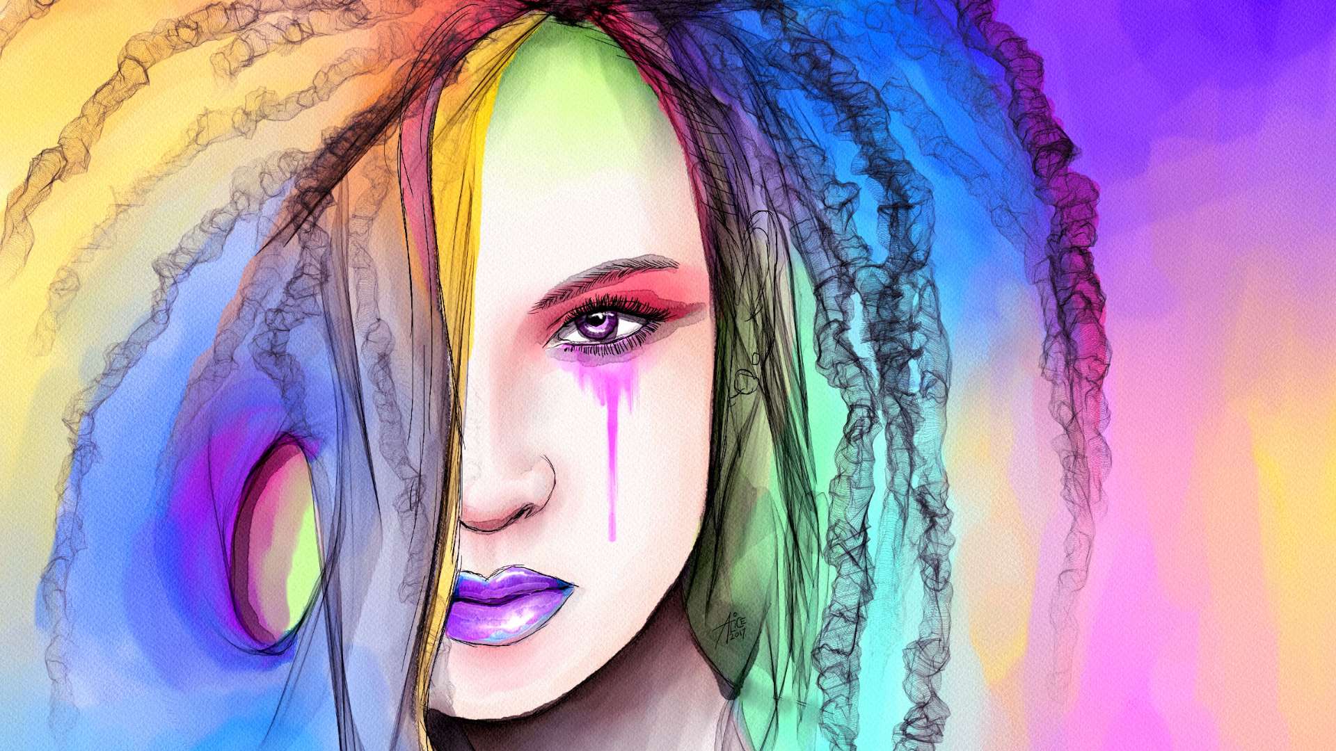 1920x1080 alice, beautiful, colors, face, fantasy, painting, rainbow, watercolor, woman wallpaper JPG 272 kB Gallery HD Wallpaper
