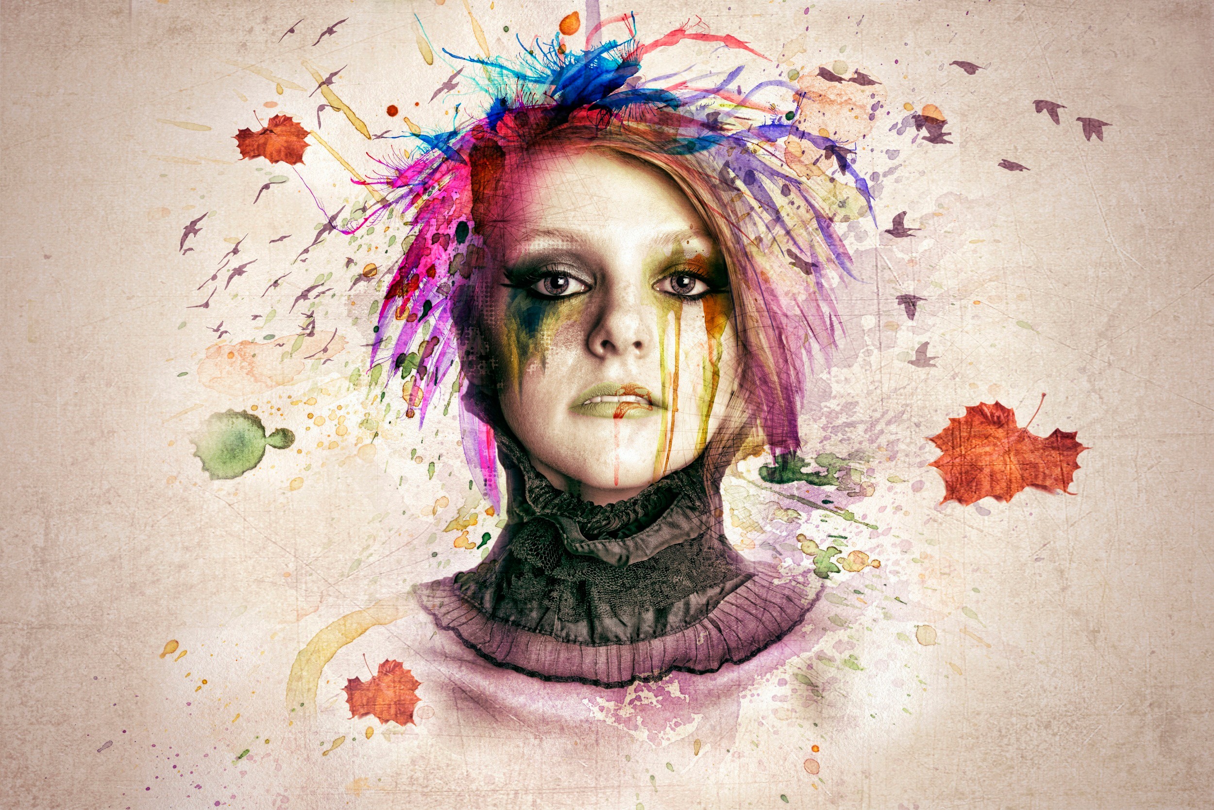 Wallpaper, drawing, painting, illustration, women, portrait, ART, color, beauty, sketch, watercolor paint 2500x1667