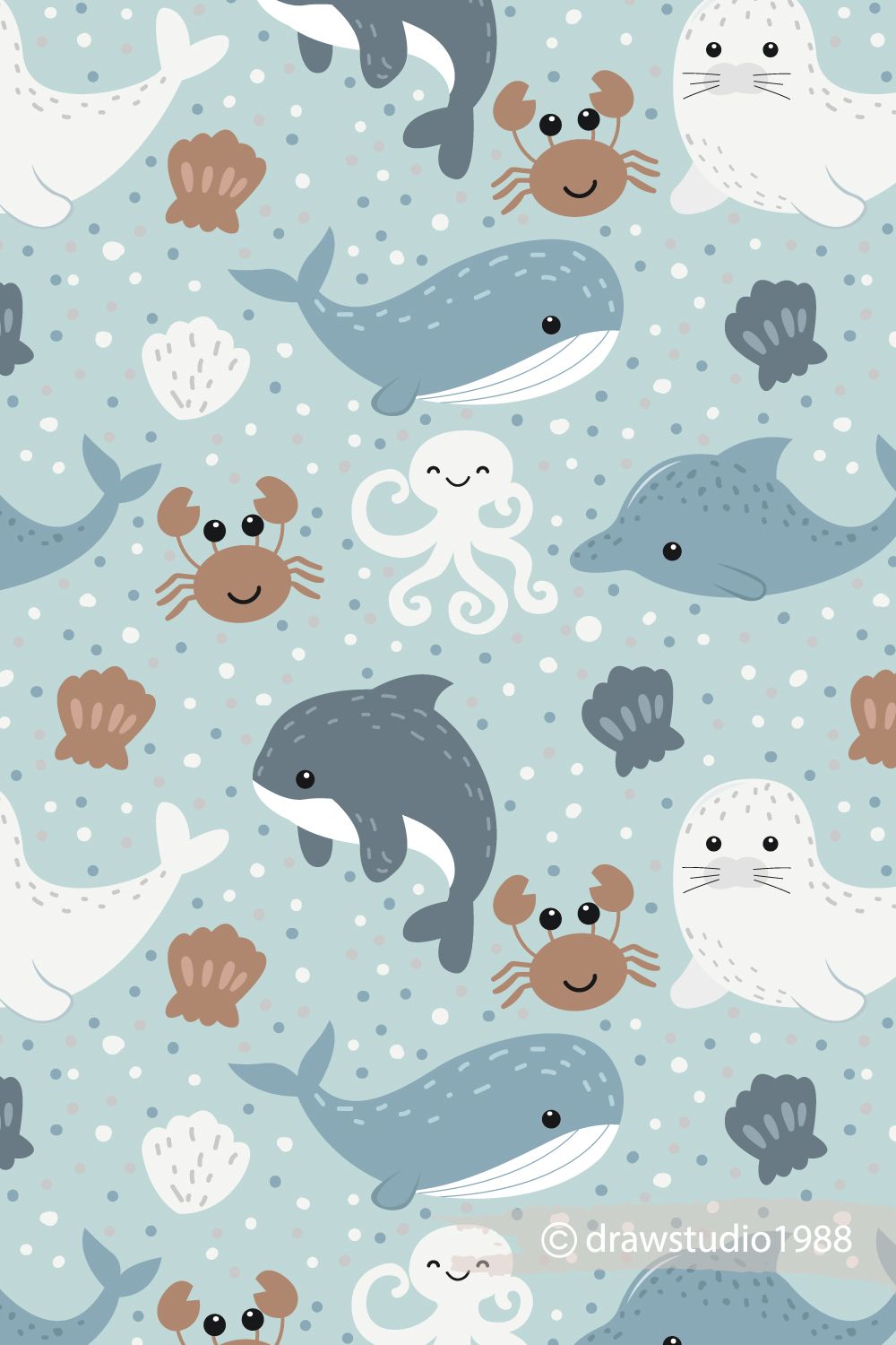 Cute sea creatures pattern design for children. Kids tshirt designs, Cute wallpaper for ipad, Wallpaper iphone cute