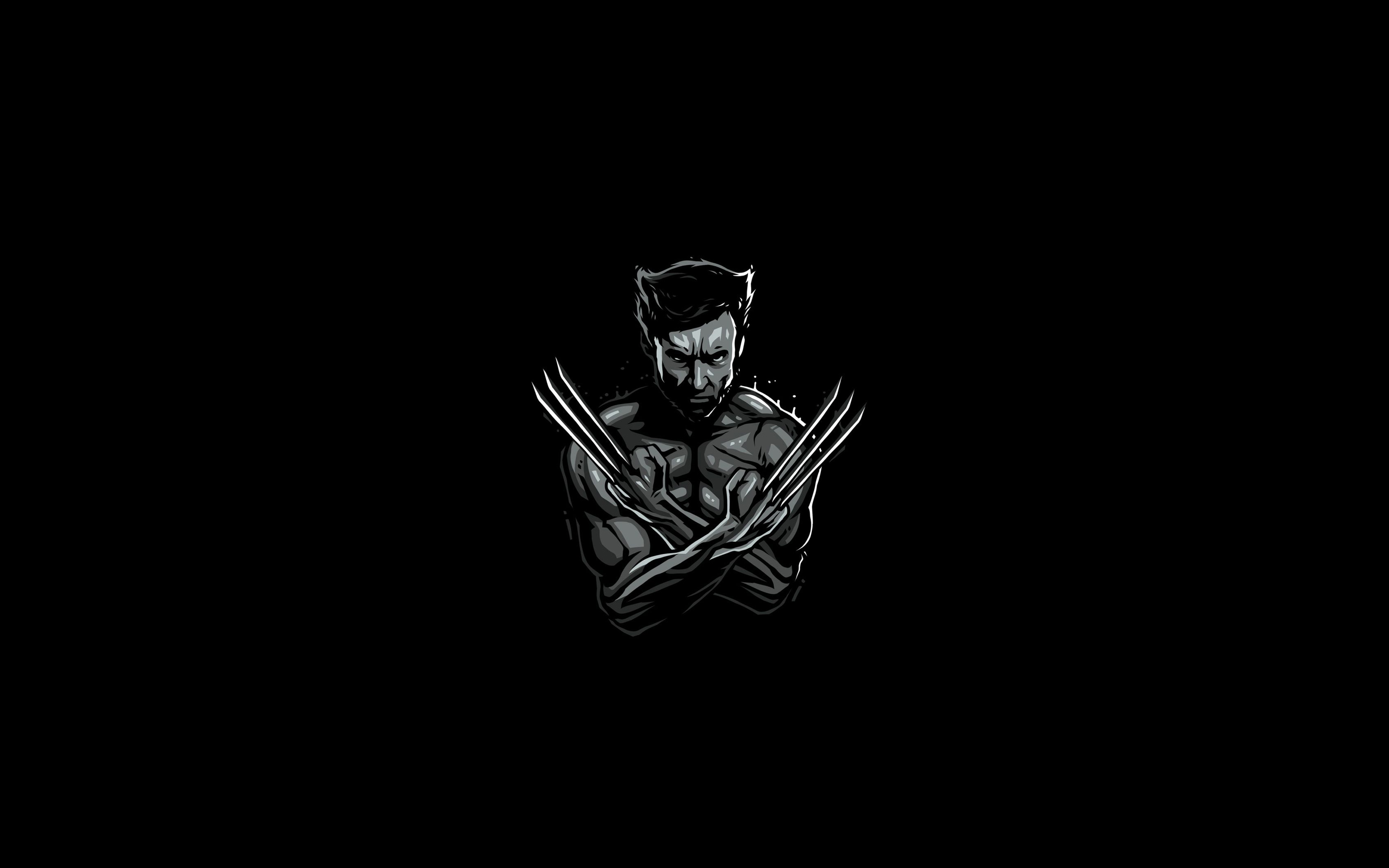 Download wallpaper Logan, minimal, 4k, superheroes, DC Comics, Wolverine, artwork, black background for desktop with resolution 3840x2400. High Quality HD picture wallpaper