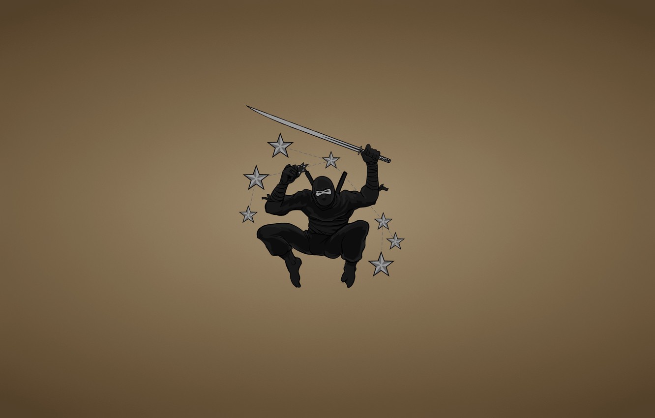 Wallpaper weapons, jump, minimalism, sword, ninja, stars, blade, ninja, black suit image for desktop, section минимализм