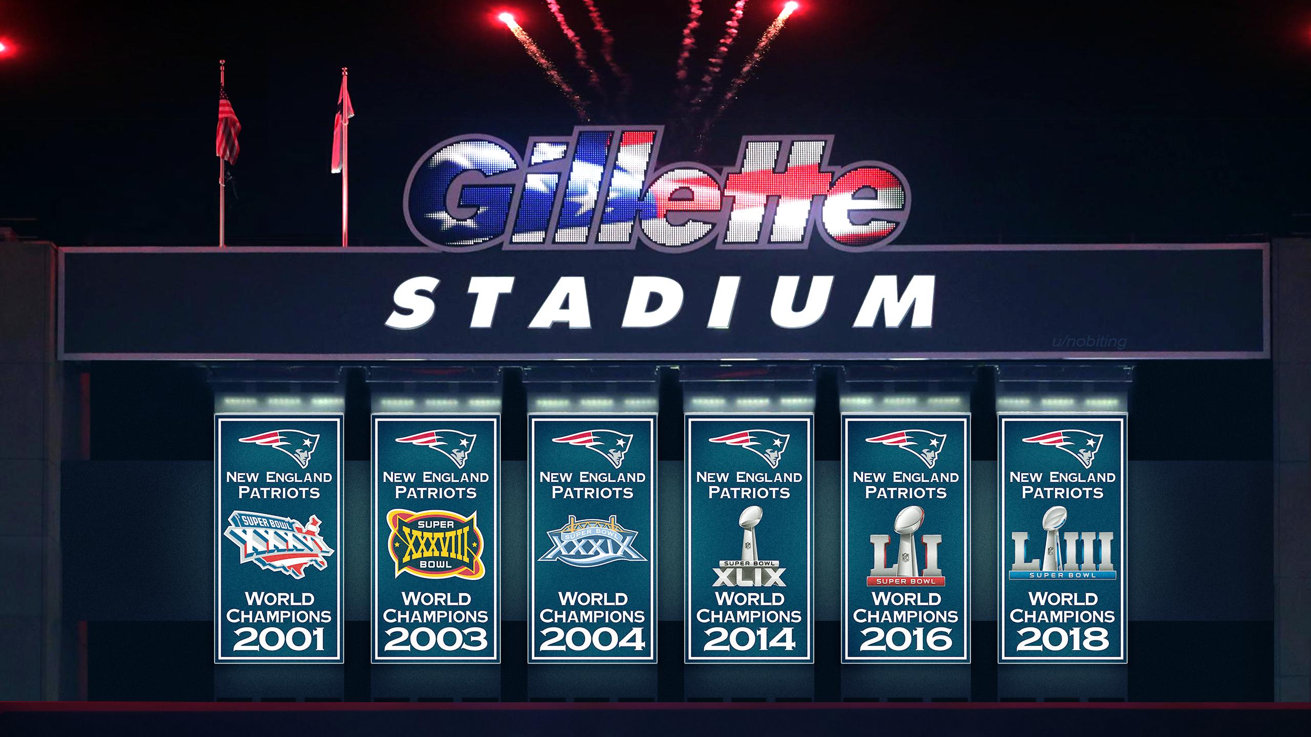 UPDATED GILLETTE STADIUM SUPER BOWL BANNERS (6X) (Photoshop by me, feel free to use as wallpaper): Patriots