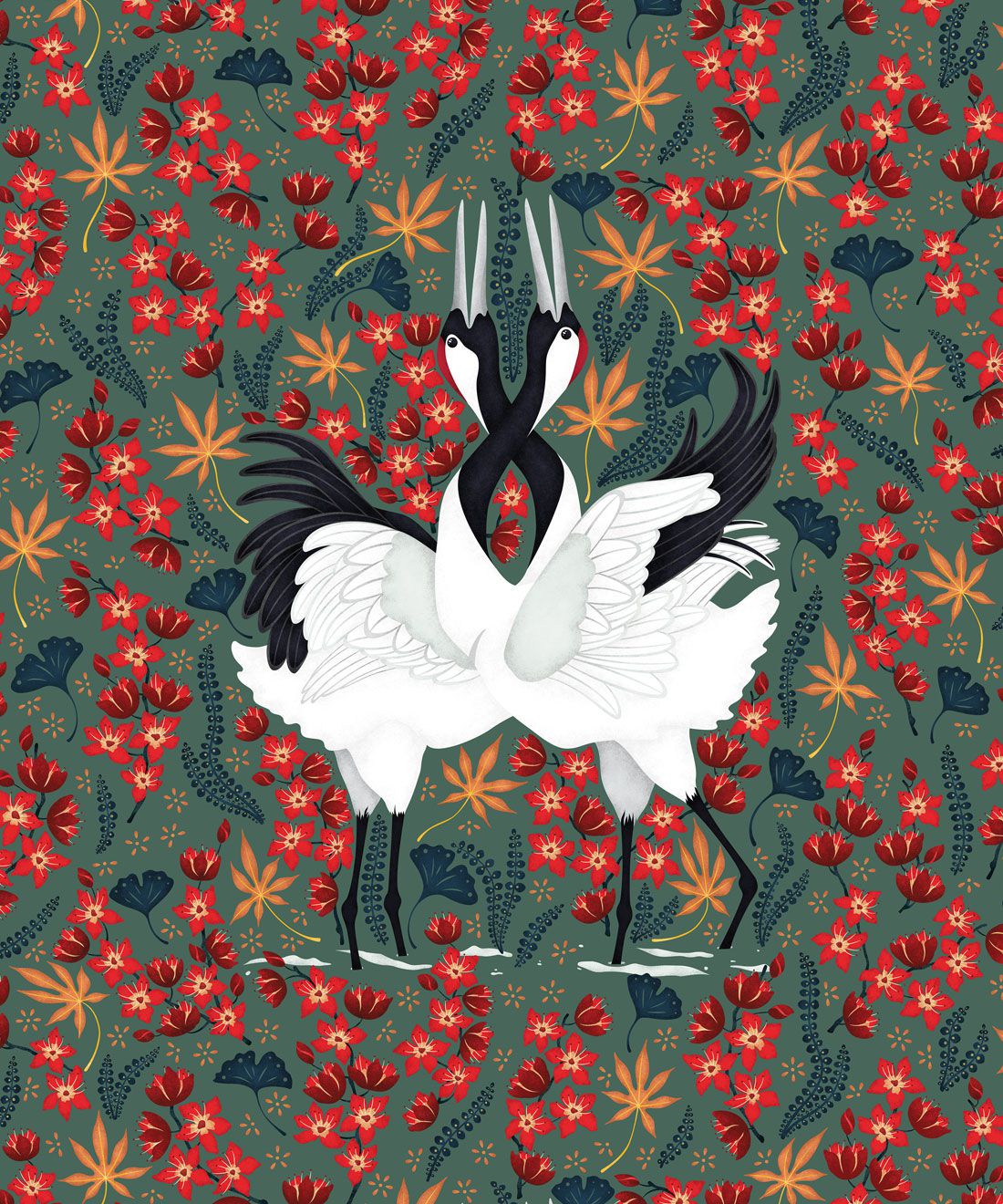 Japanese Cranes Wallpaper • Bold Bird Wallpaper USA