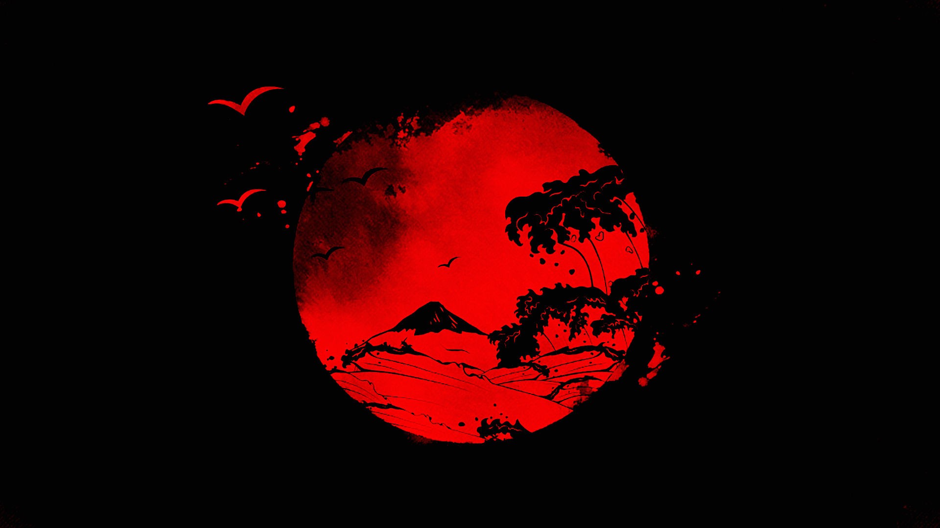 Wallpaper, drawing, illustration, red, Earth, Sun, circle, Japanese, fallen angel, darkness, computer wallpaper, organ, geological phenomenon 1920x1080