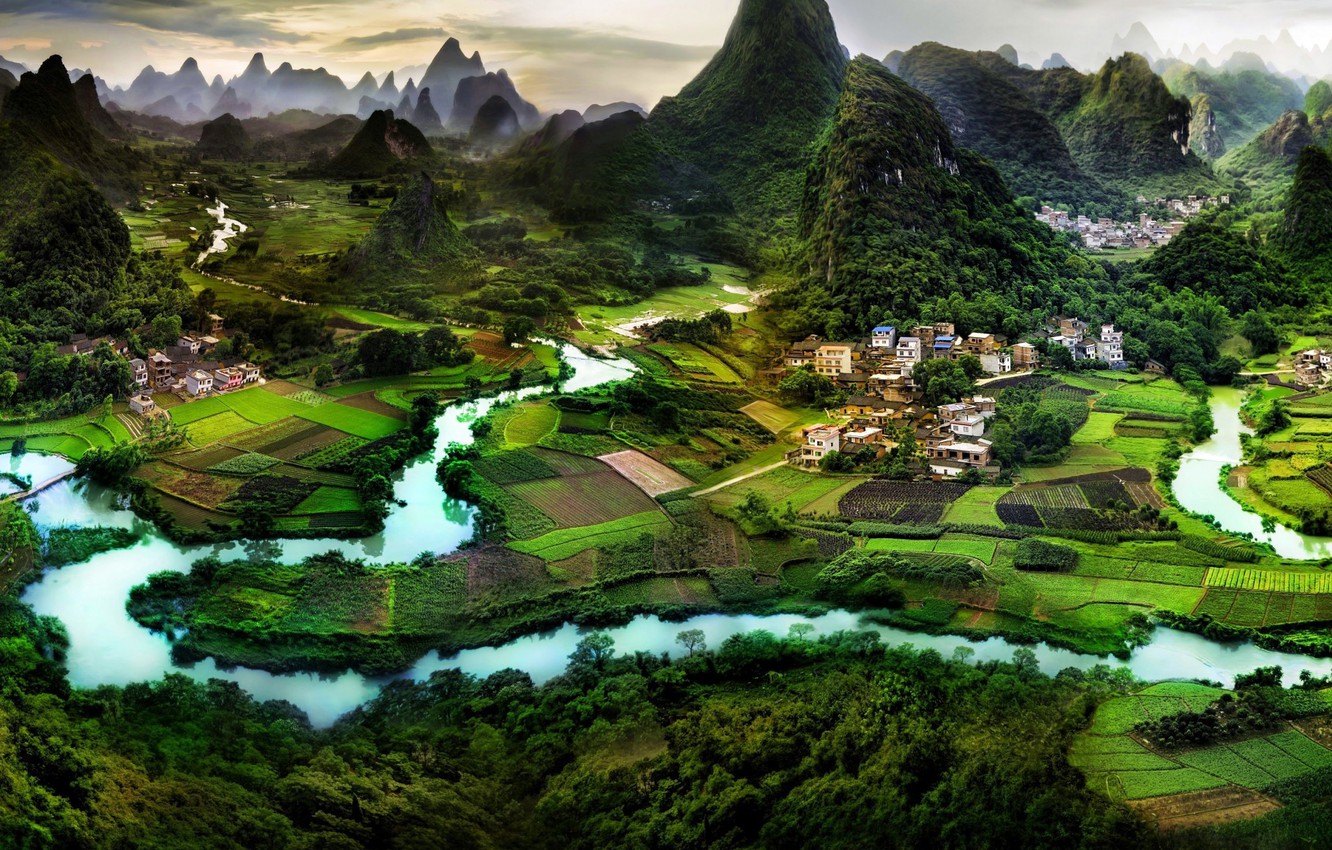 Wallpaper mountains, river, landscape, China, Guilin image for desktop, section пейзажи