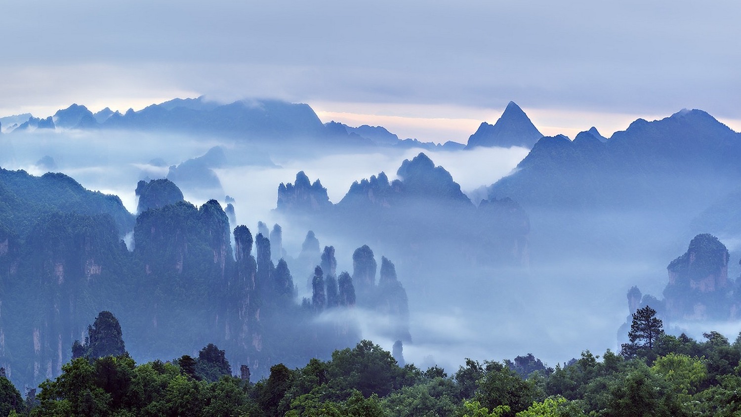 nature, Landscape, Morning, Mist, Mountains, Forest, Clouds, Sunrise, Trees, Guilin, China Wallpaper HD / Desktop and Mobile Background