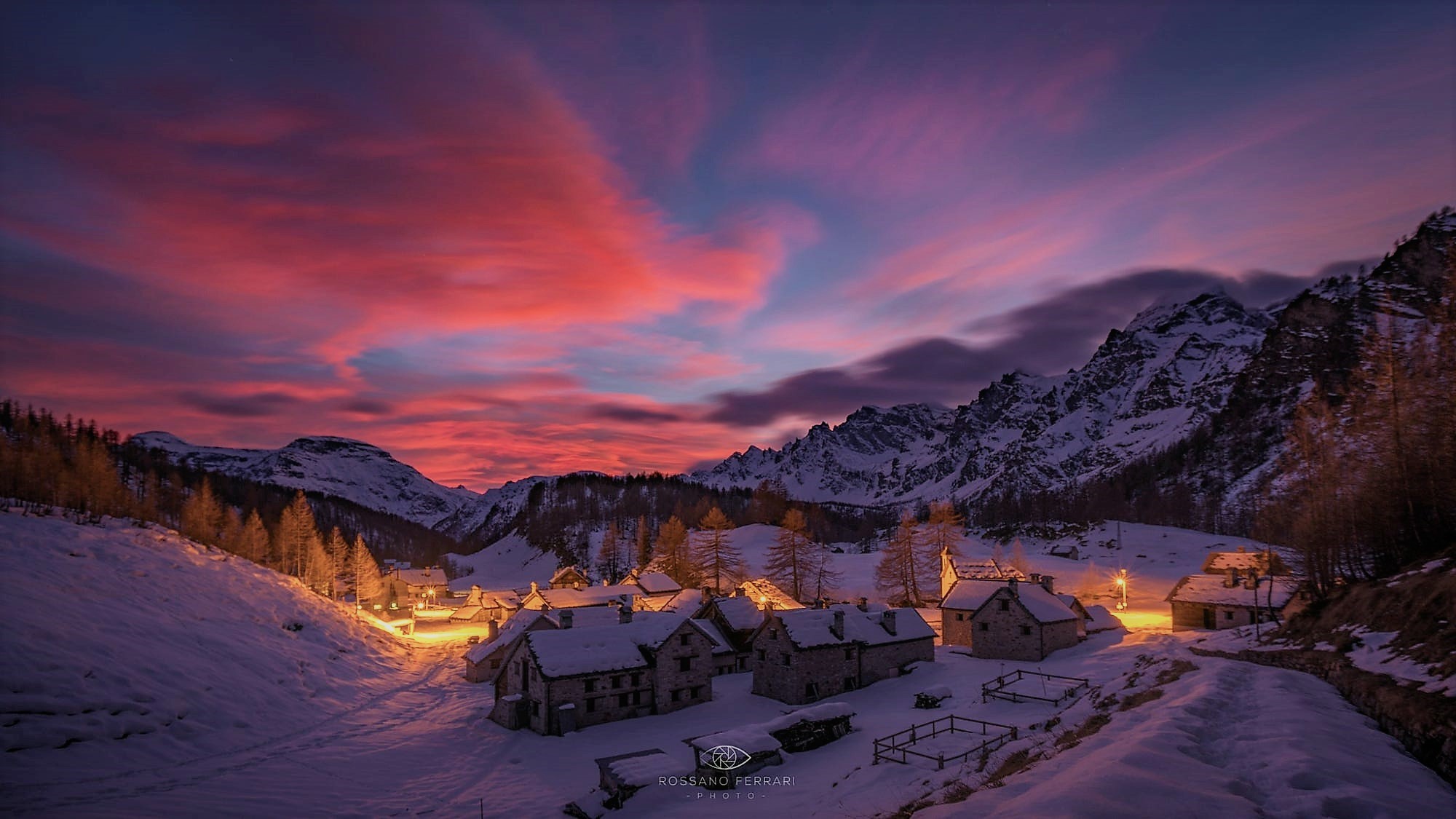 Mountain Village at Sunset HD Wallpaper