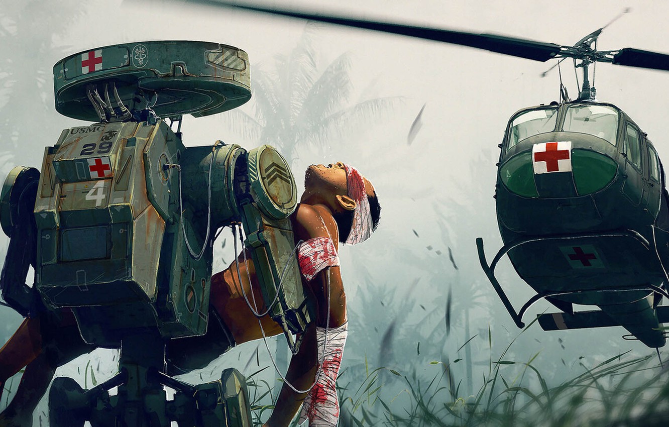 Wallpaper helicopter, Artwork, Medevac, DOFRESH, March of the robots March of Robots - for desktop, section фантастика