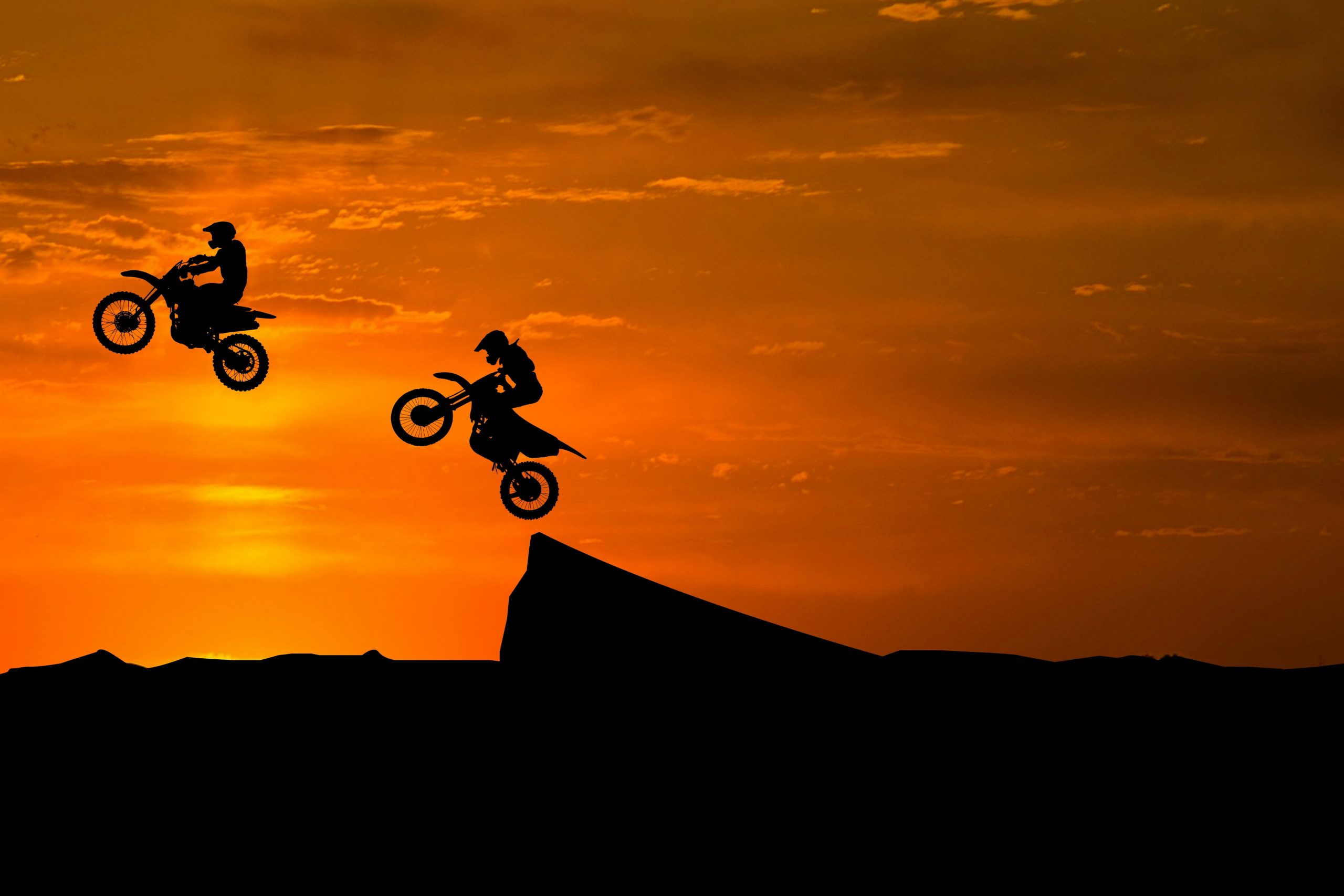 Dirt Bikes Wallpaper, Stunts, Silhouette, Sunset, 4K, Off Roading, Motocross • Wallpaper For You HD Wallpaper For Desktop & Mobile