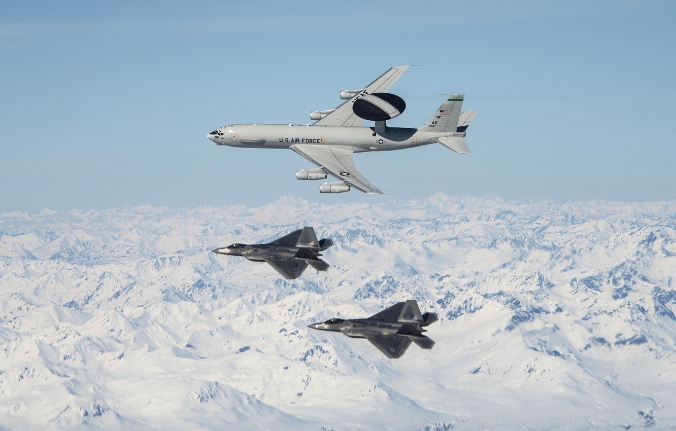 Wallpaper UNITED STATES AIR FORCE, AWACS, F 22 Raptor, Multi Purpose Fighter Of The Fifth Generation, AWACS, The Plane Of Distant Radar Detection, Boeing E 3 Sentry Image For Desktop, Section авиация