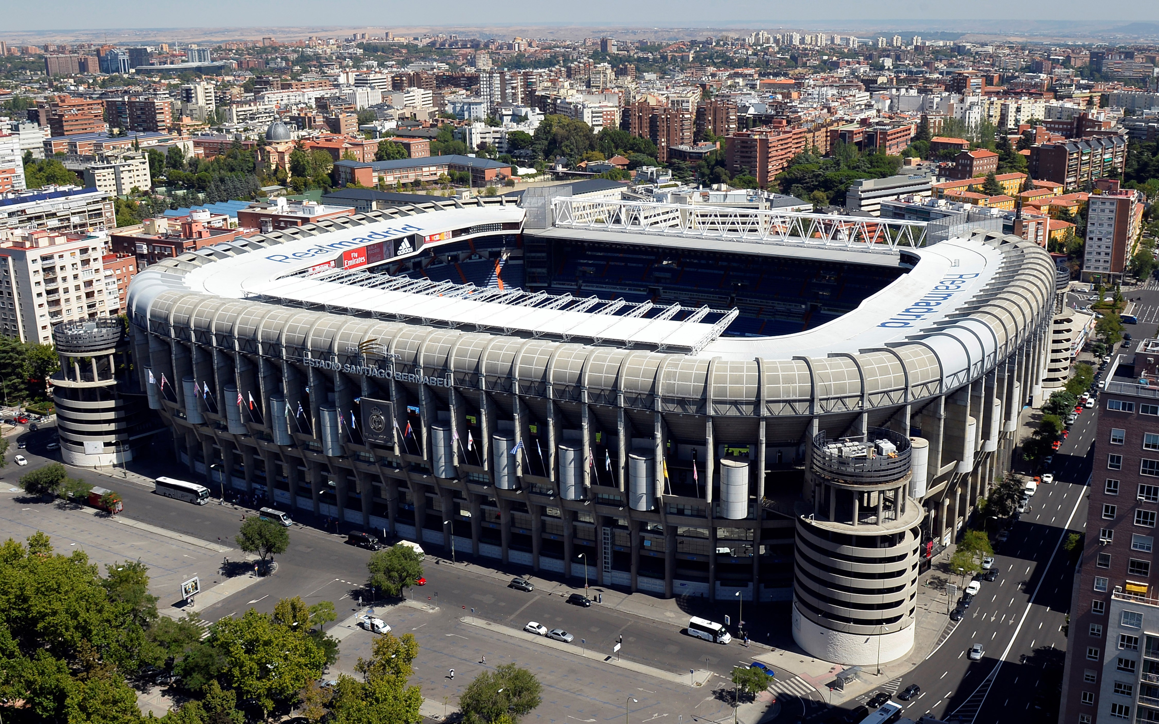 Download wallpaper Santiago Bernabeu Stadium, 4k, Madrid, Spain, football stadium, sports arena, Real Madrid for desktop with resolution 3840x2400. High Quality HD picture wallpaper