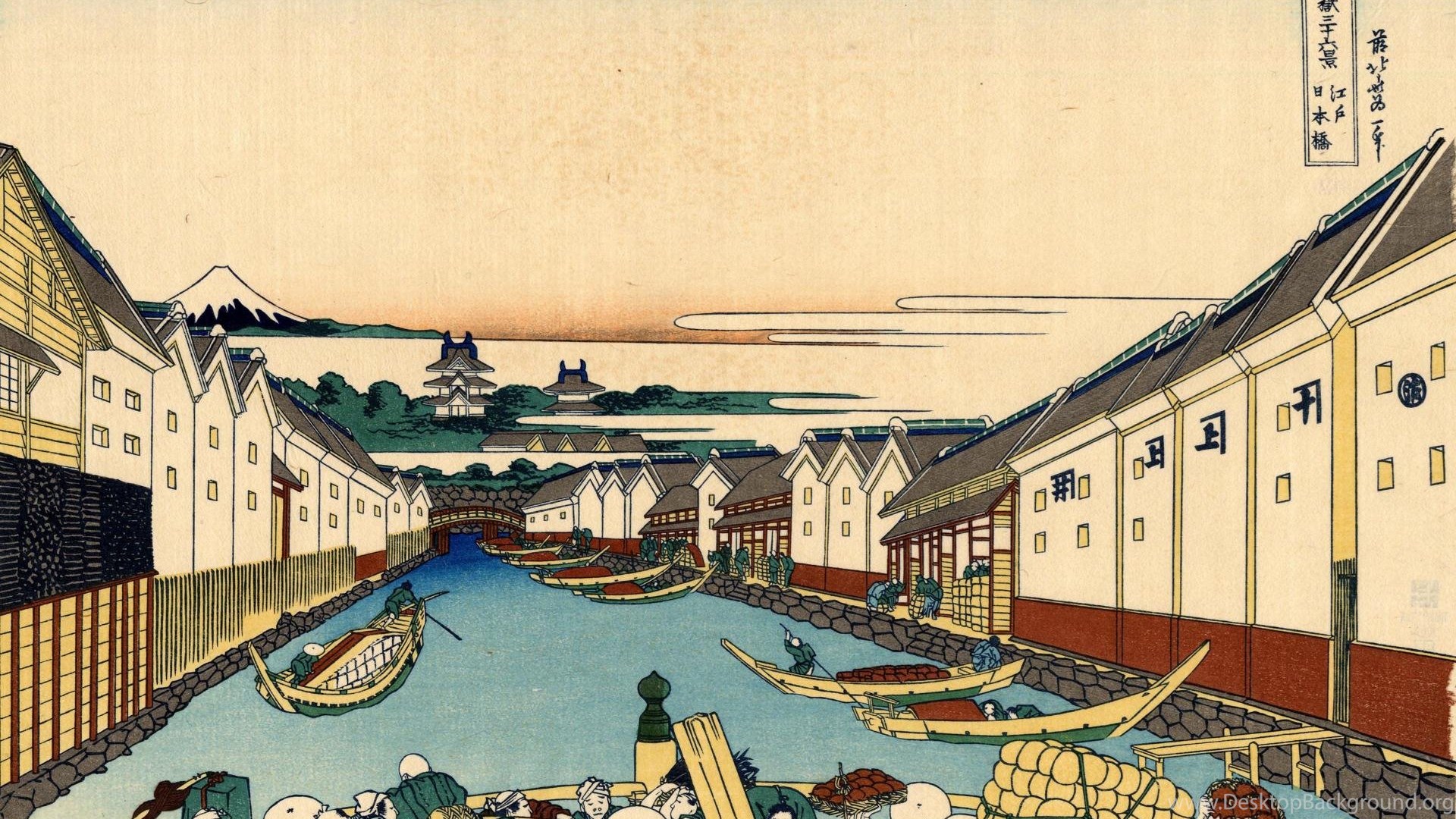 Hokusai Wallpaper, Nihonbashi Bridge In Edo Katsushika Hokusai. Desktop Background