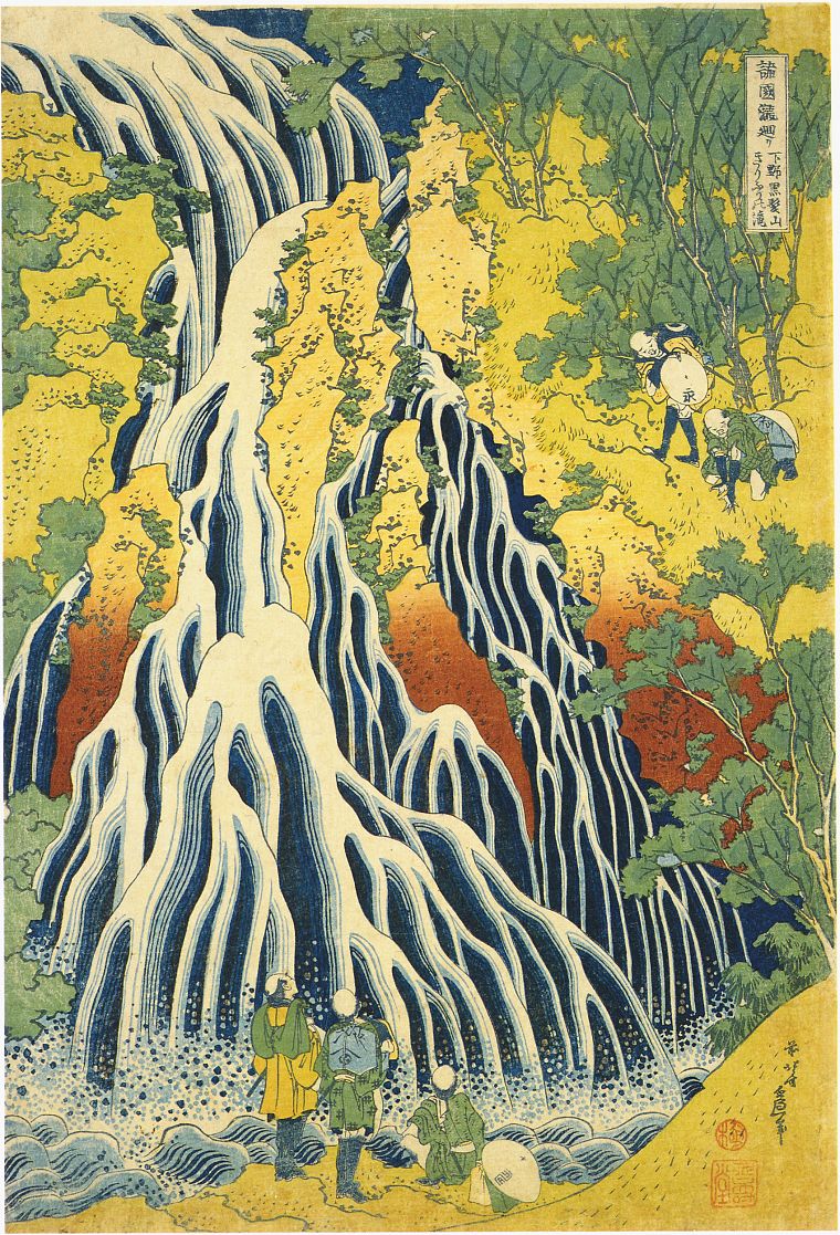 Japan, paintings, waterfalls, Katsushika Hokusai Wallpaper / WallpaperJam.com