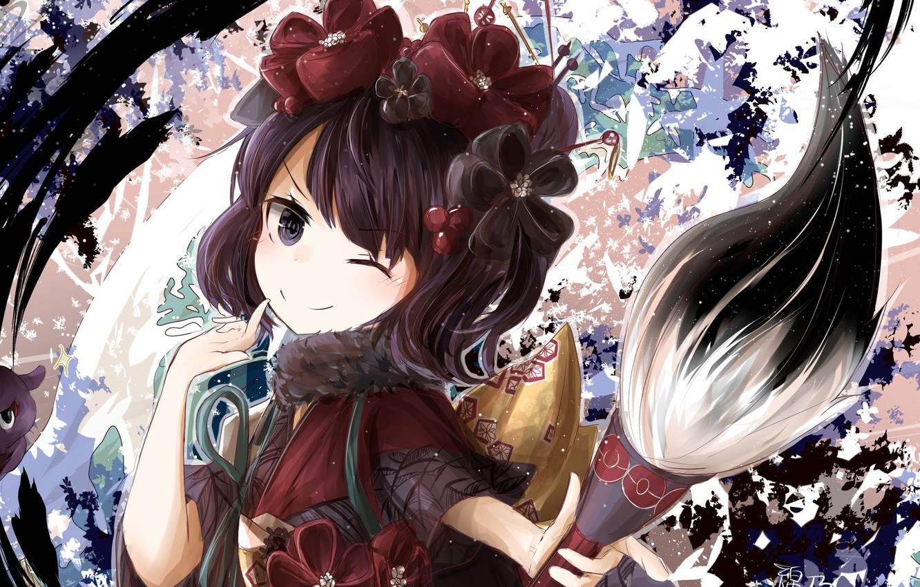 Wallpaper girl, brush, Foreigner, Katsushika Hokusai image for desktop, section сёнэн